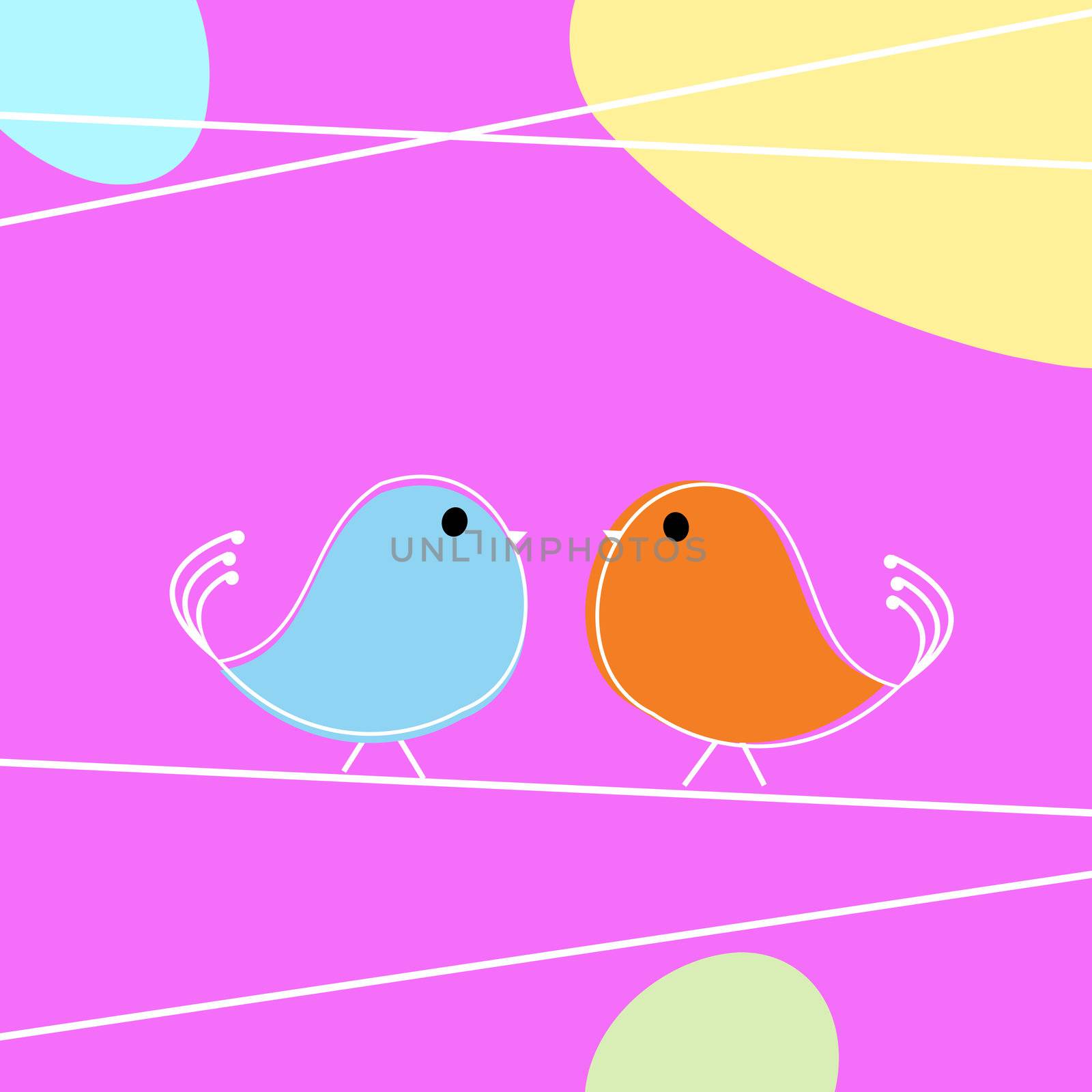 Tweet doodle birds on a wire, love card