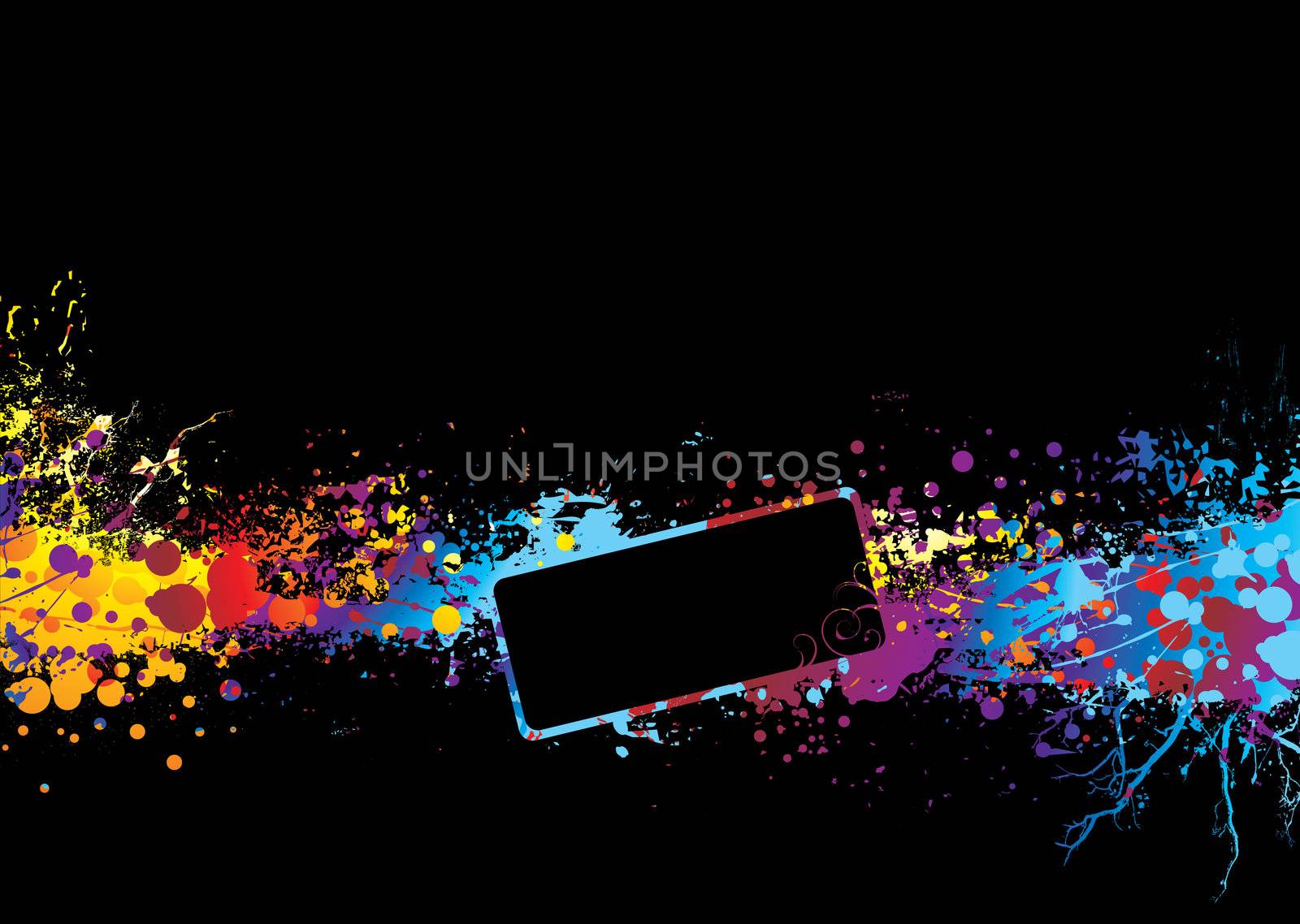 Black background with rainbow ink splat and room to add copy