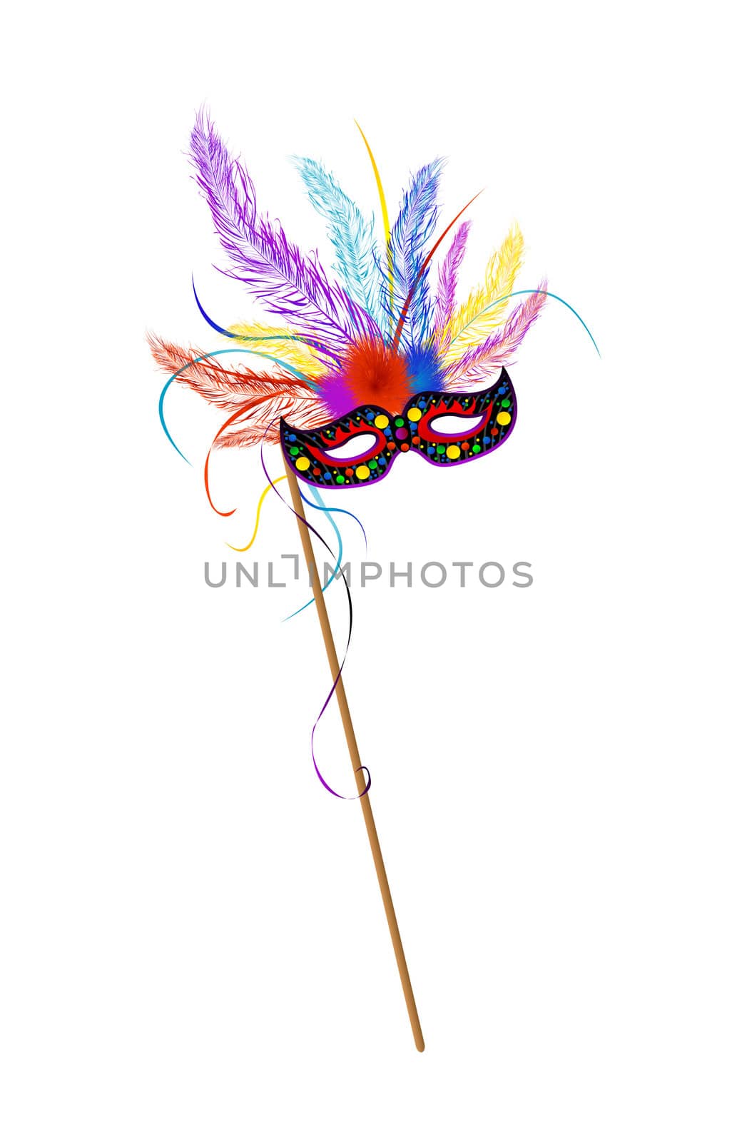 Mardi Grass mask with colored feathes