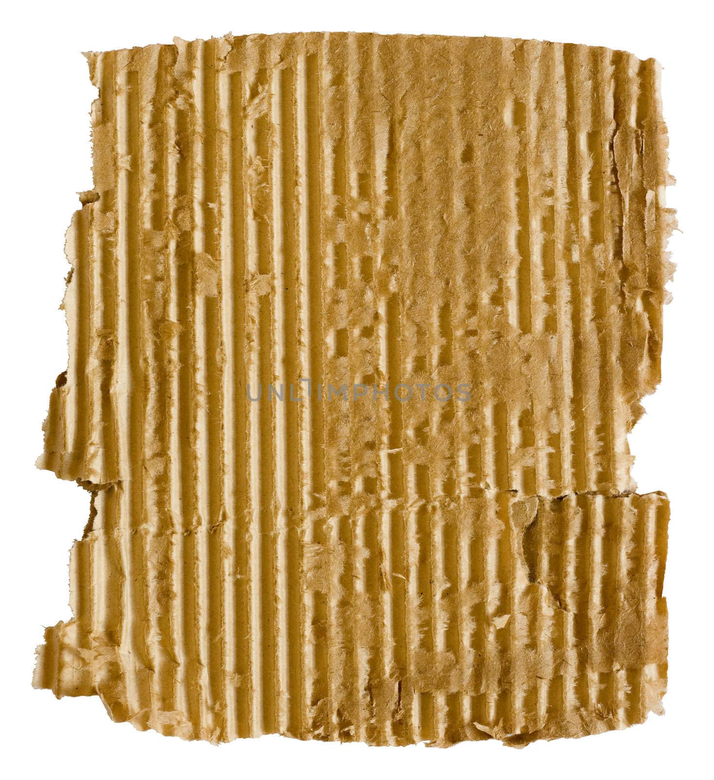 Piece of Old Cardboard Scrap Over White. Clipping path included for easy background removing.