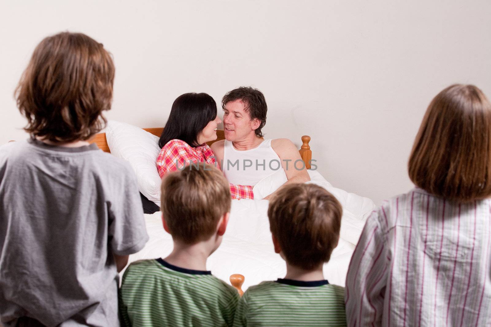 Big young family in a happy colorful mood