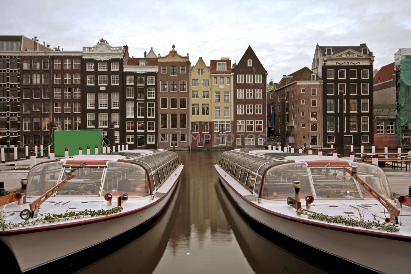 Amsterdam houses and cruise boats in the Netherlands

