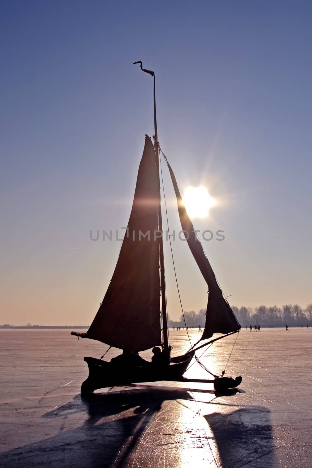 Traditional dutch: Ice sailing on a cold winterday on the Gouwzee in the Netherlands