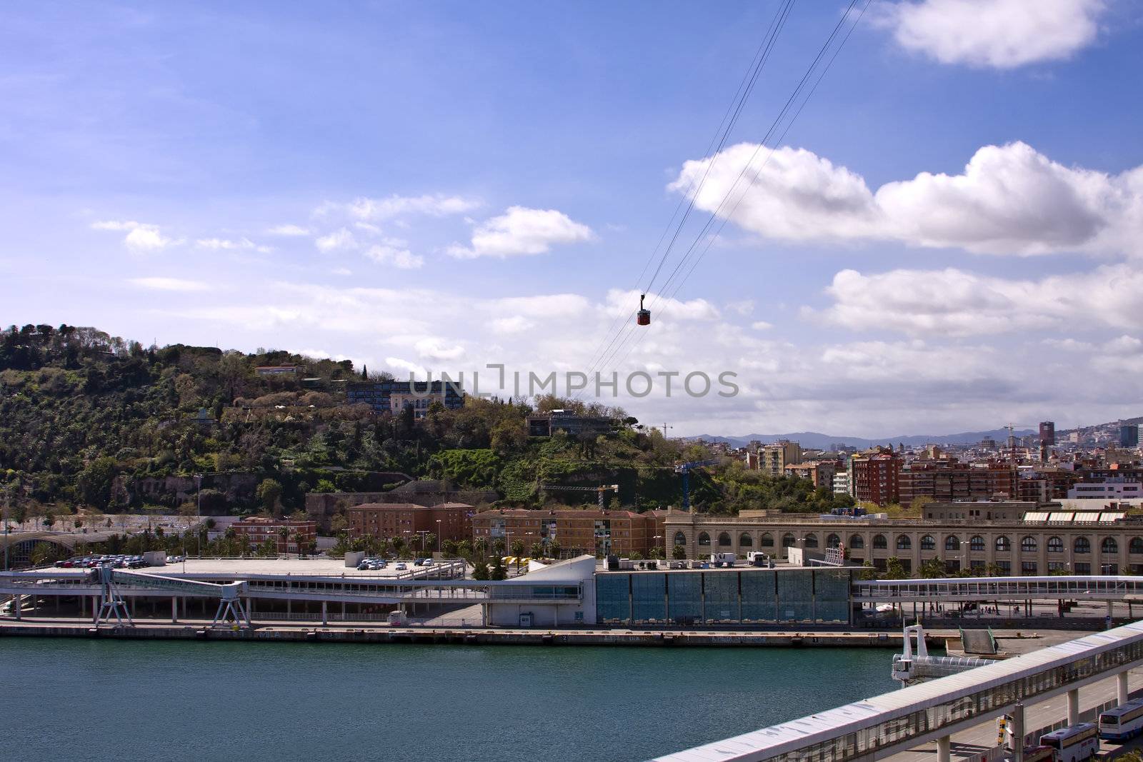 Montjuic cable car over the harbour in Barcelona Spain