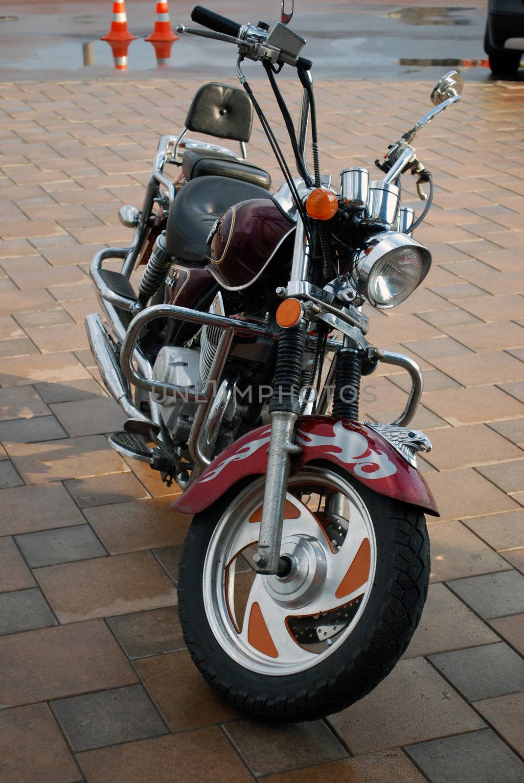 Beautiful classic style motorcycle with two seats