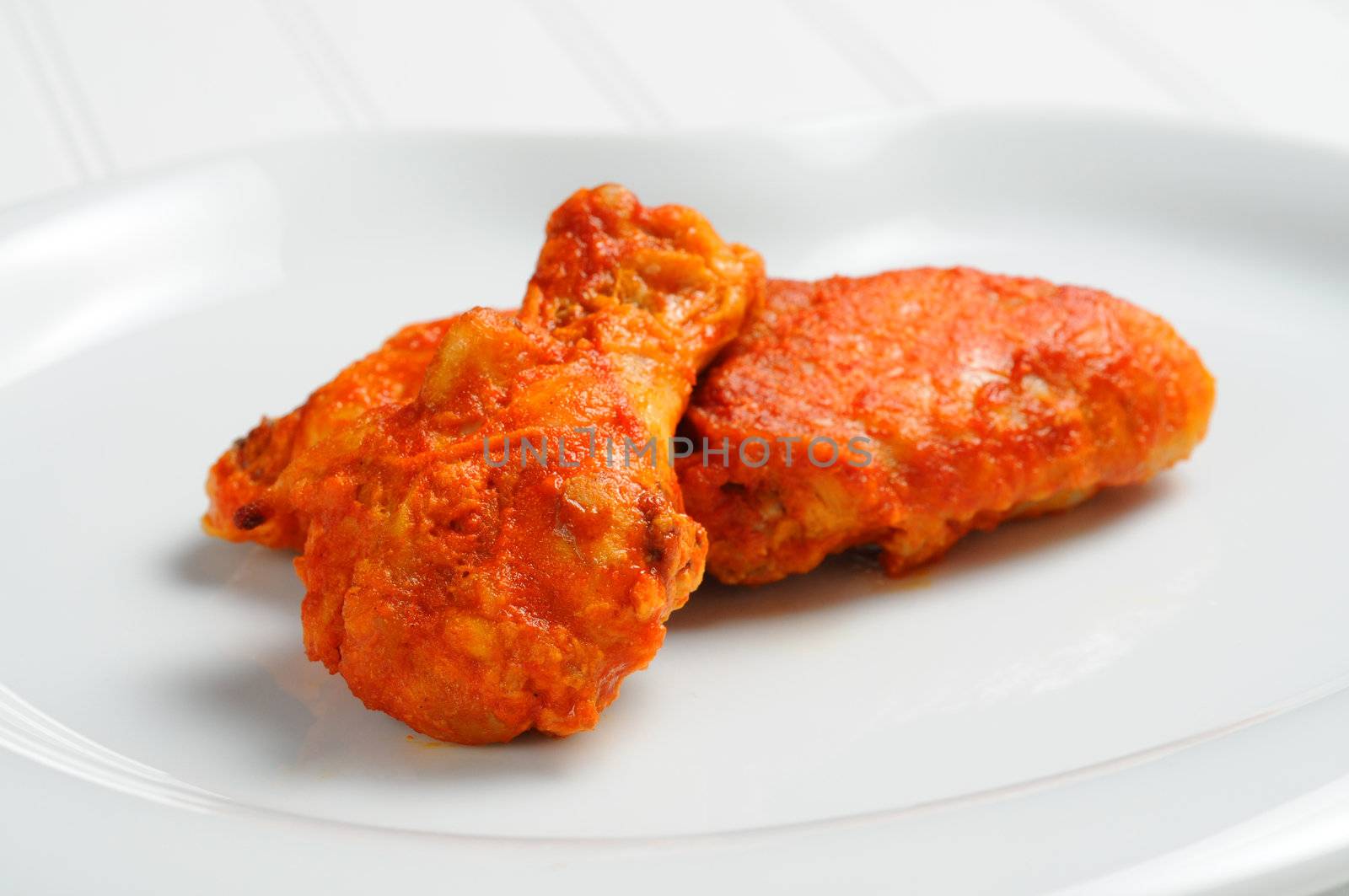 Hot and spicy buffalo style chicken wings.