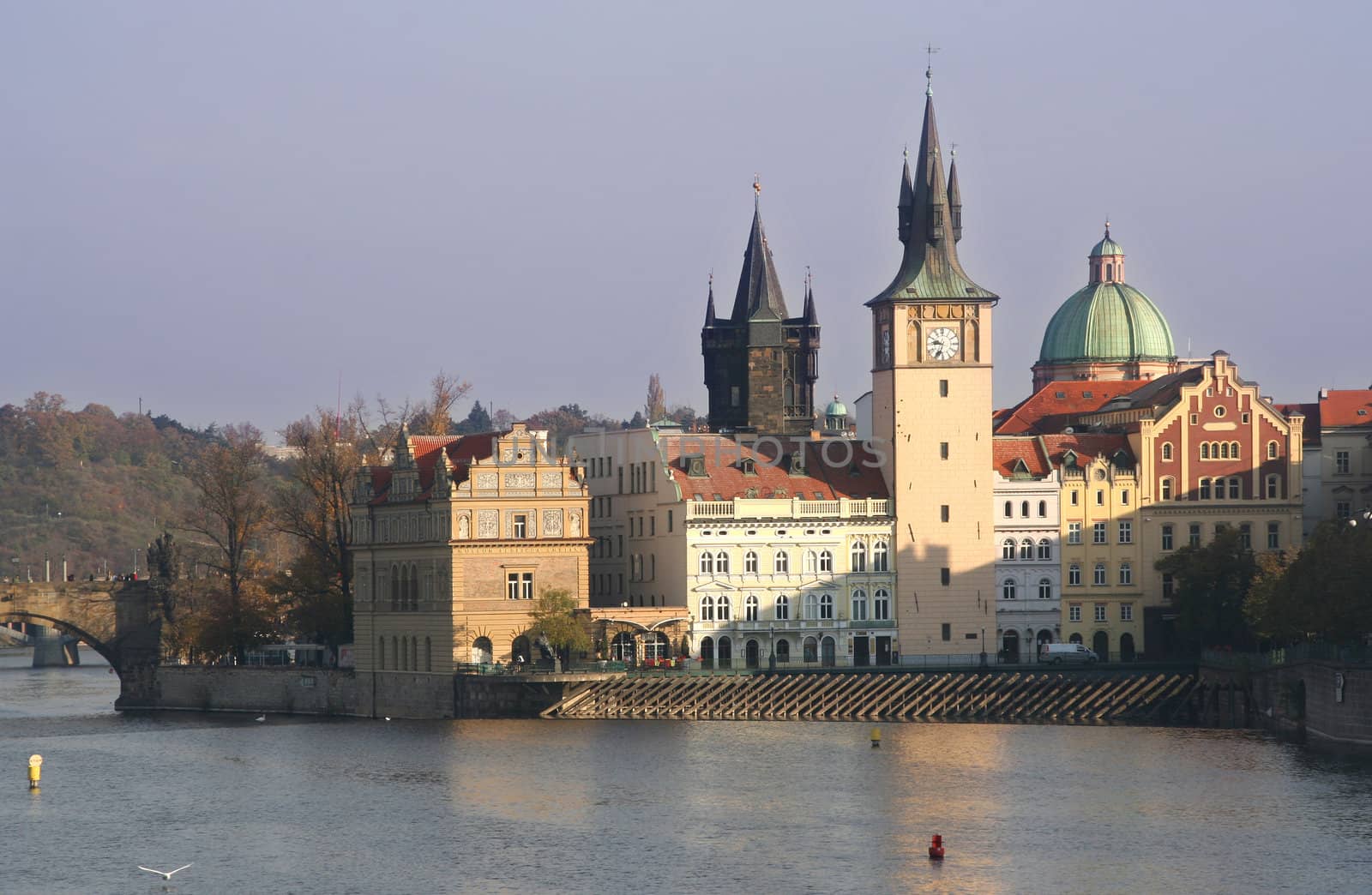 Clock tower at the Charles Bridge in Prague