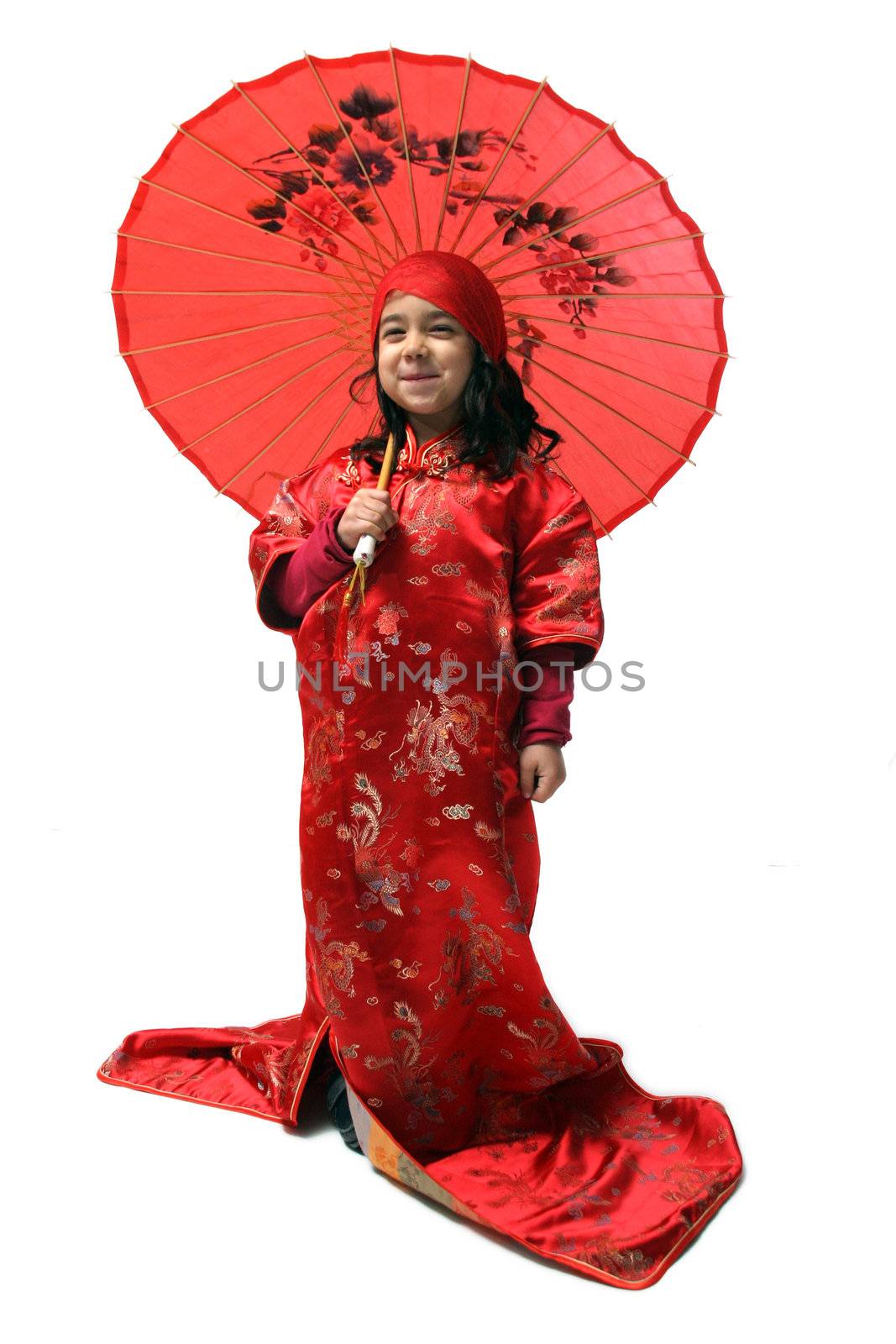 beautiful chinese girl wearing the red color chinese traditional dress