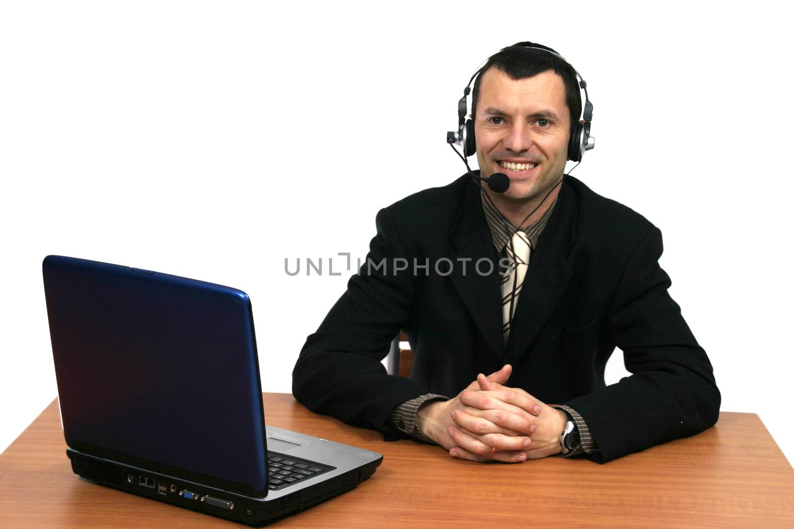 happy businessman in a callcenter