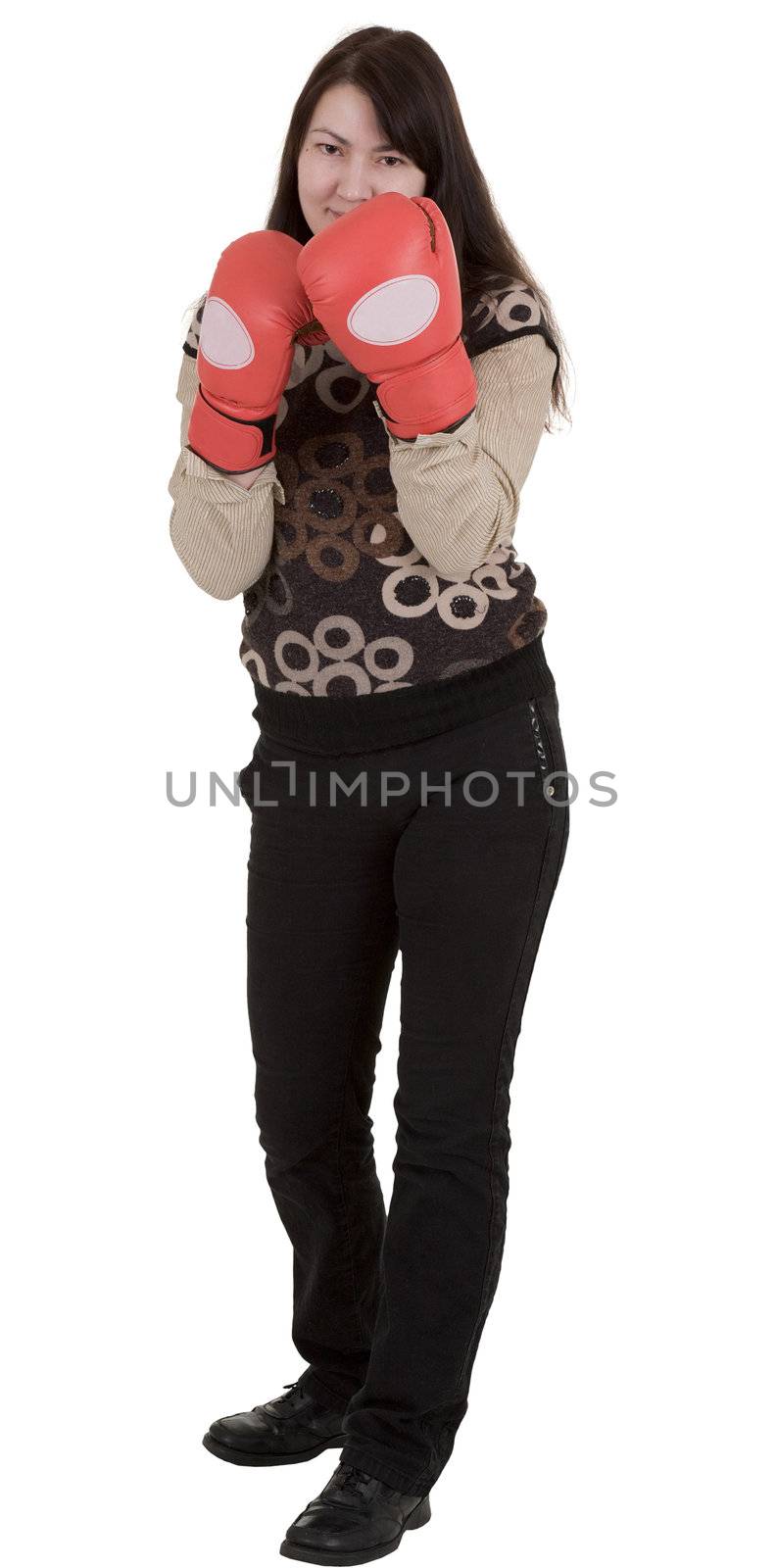 Tatar girl in blood red boxer gloves