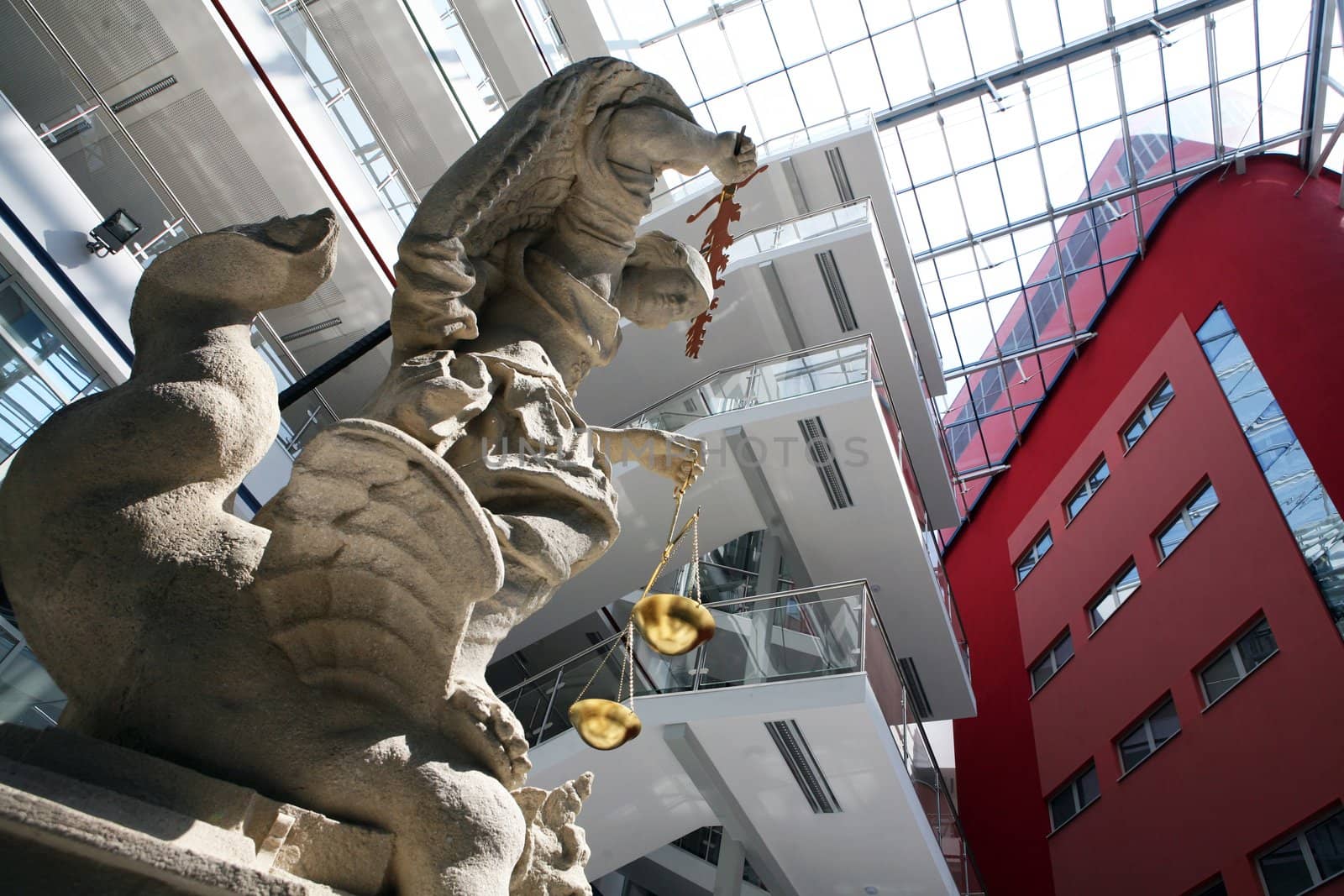 Sculpture in modern court house building