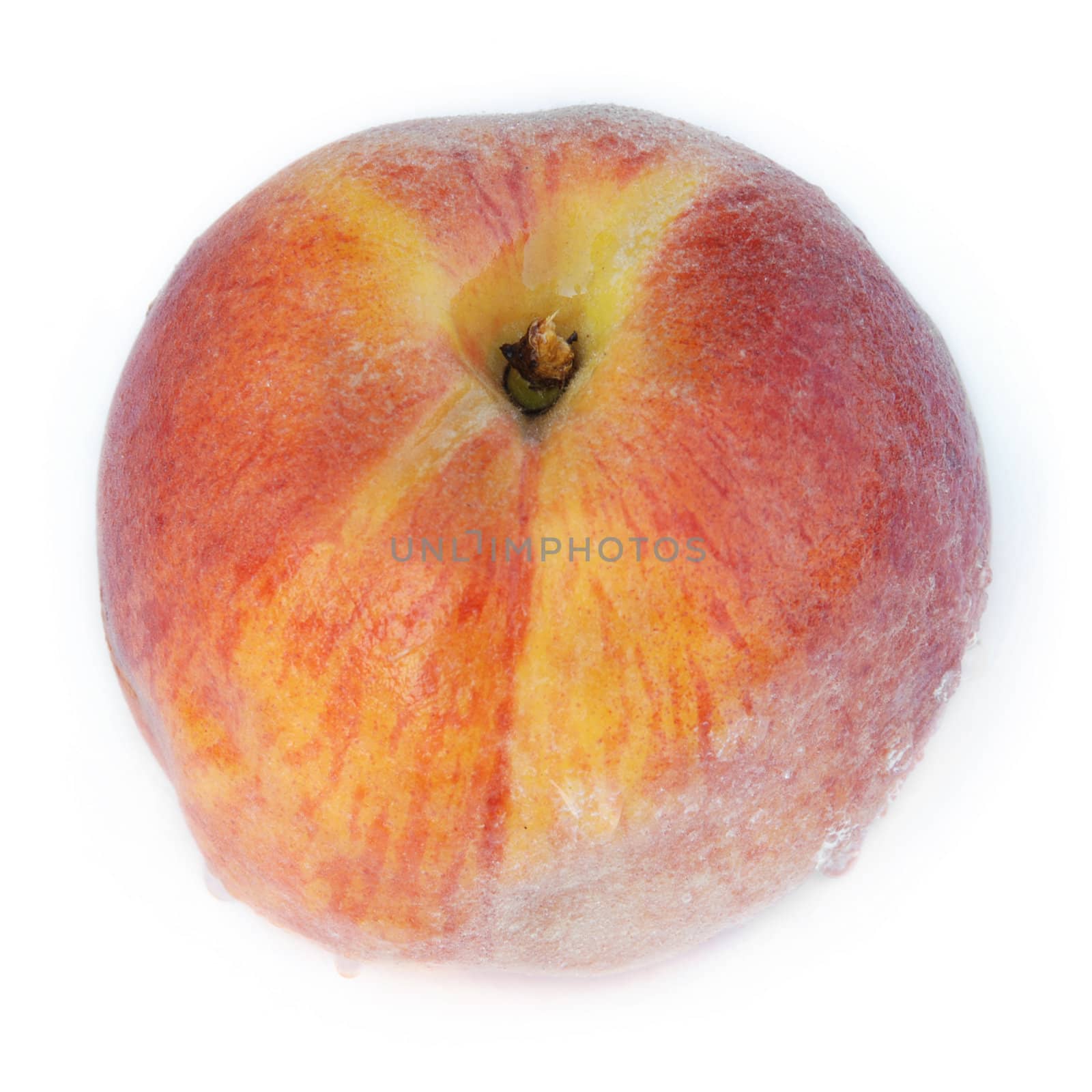 wet juicy peach isolated on white background