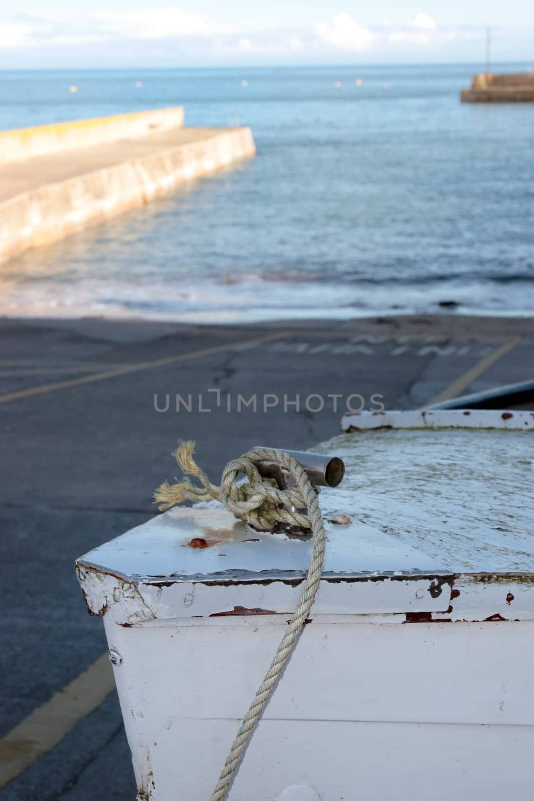 rowboat moored at the quay in ardmore county waterford ireland
