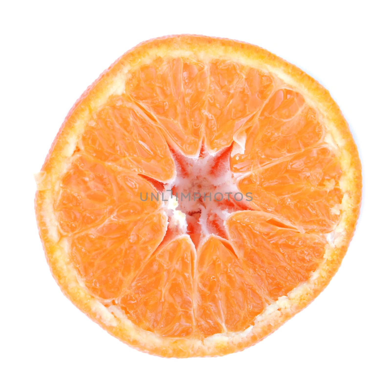 half ripe orange on a white background