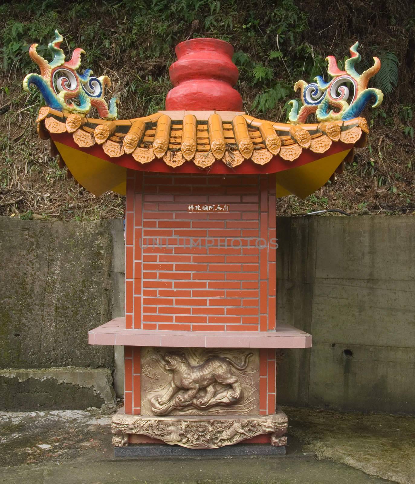 A Taiwan region temple, it is to burn paper .