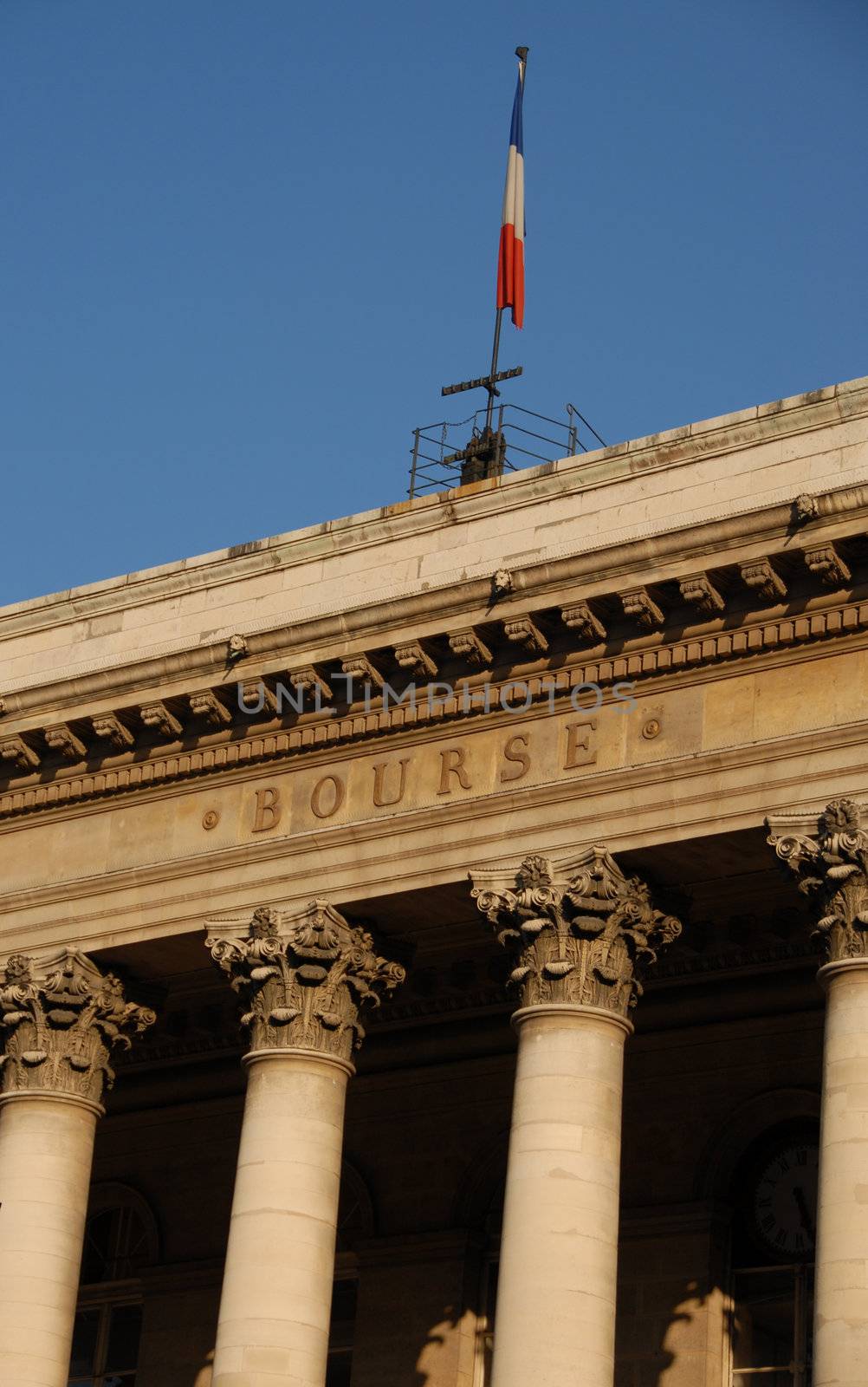 Paris Stock Exchange in a blue sky