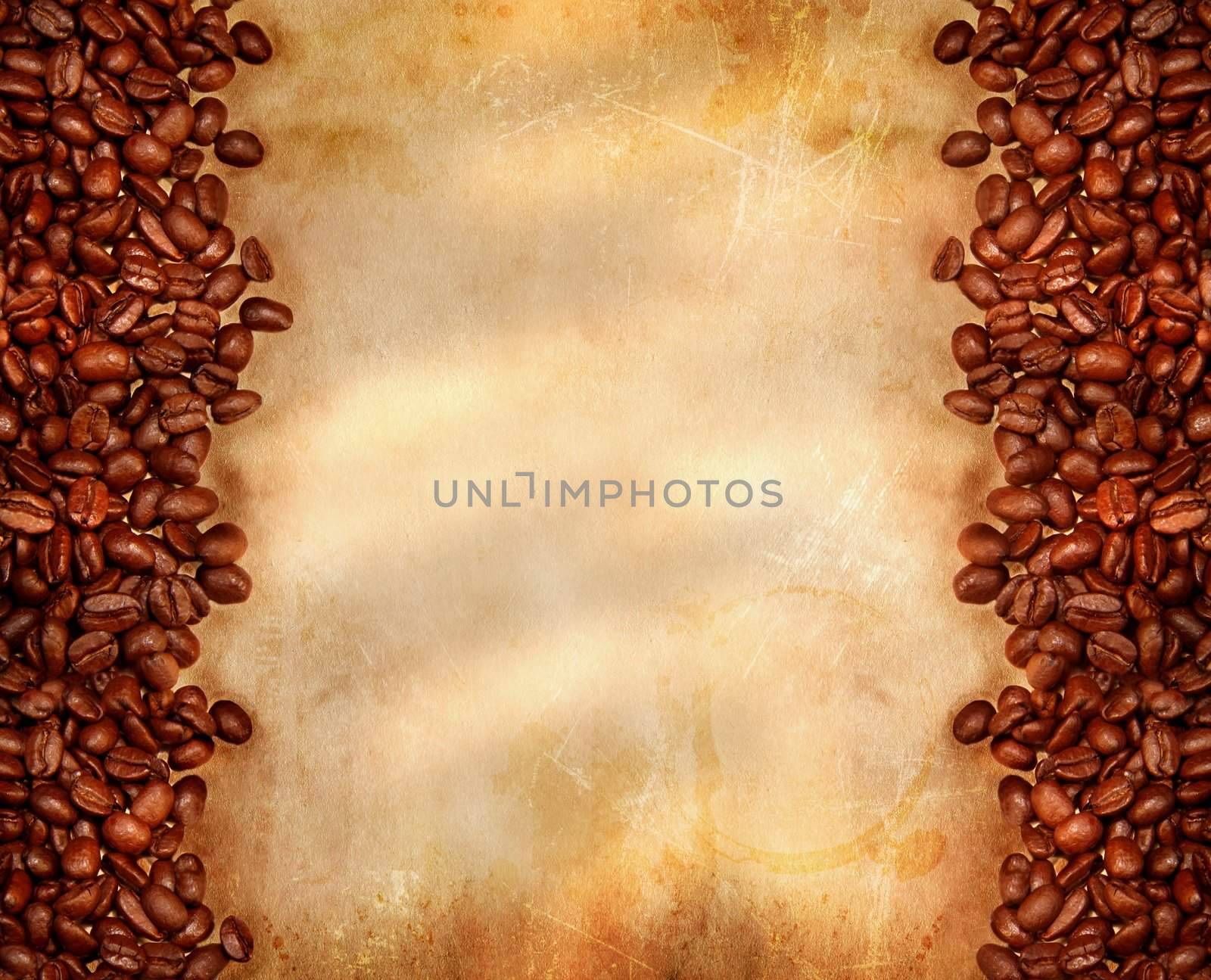 Coffee beans on old parchment paper
