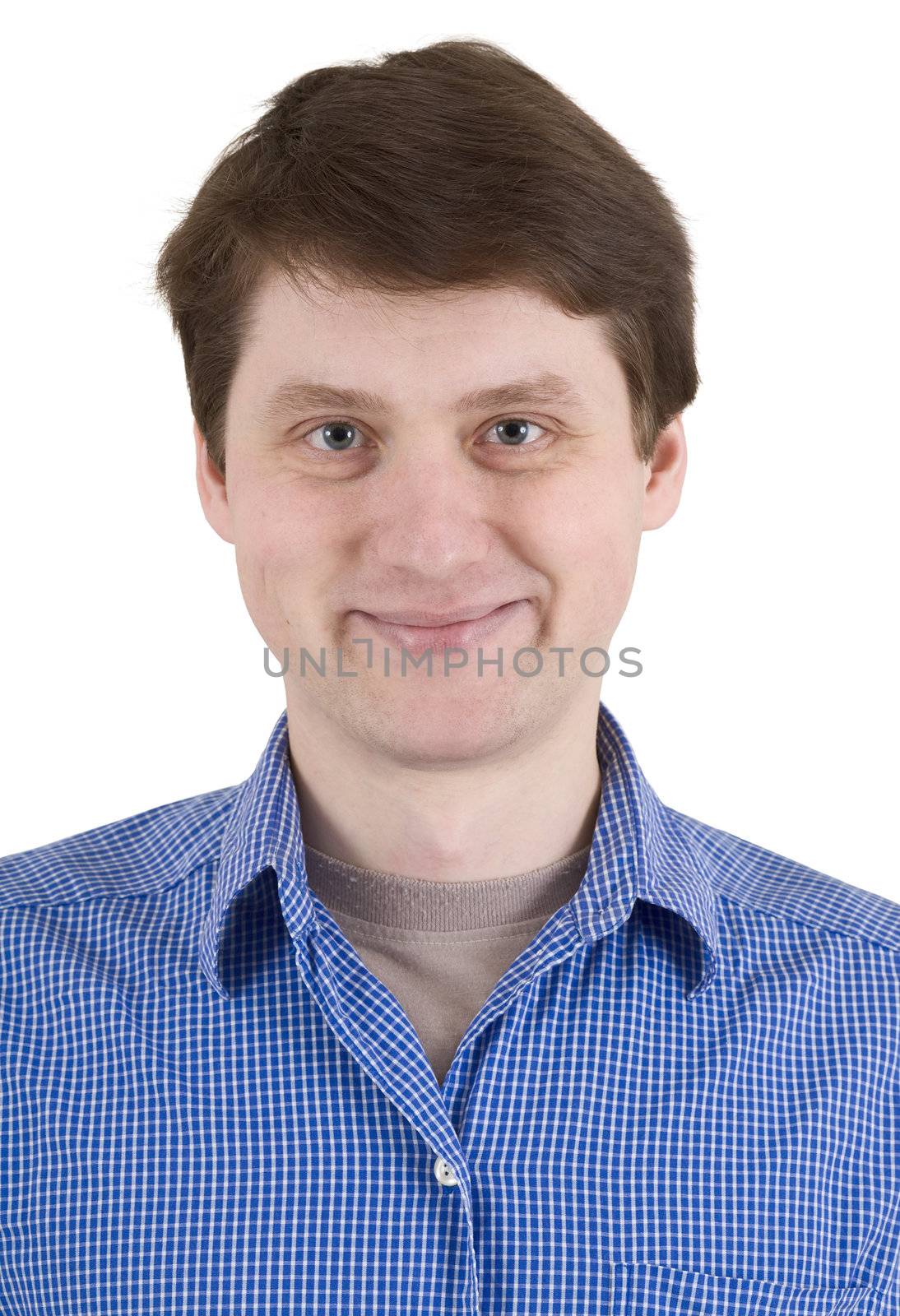 Portrait man smile a happy smile on a white