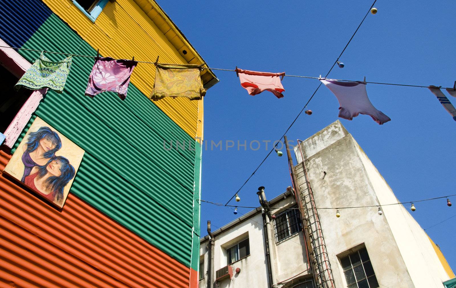 Clothes hung up to dry in La Boca in Argentina