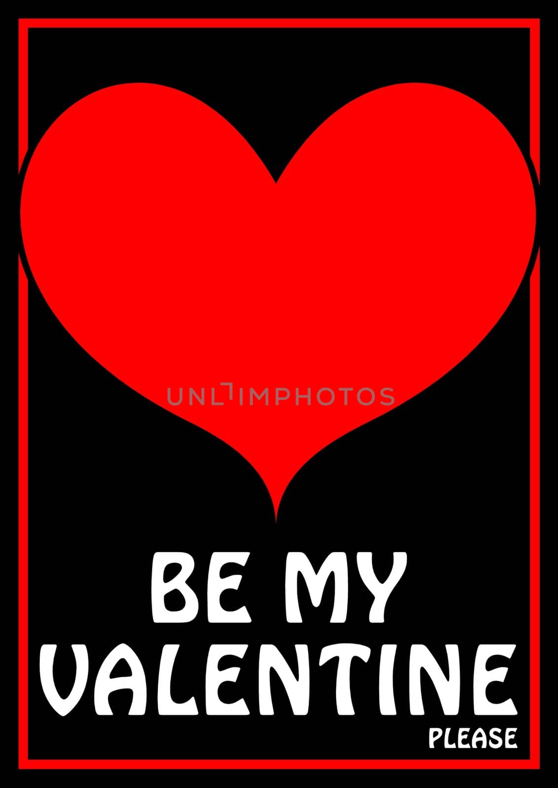 Card poster sign or tag with a stylish warm red graphics heart standing out from the pure black background. The words: Be my Valentine please standing clear on a pure black background can easily be replaced with your own text.