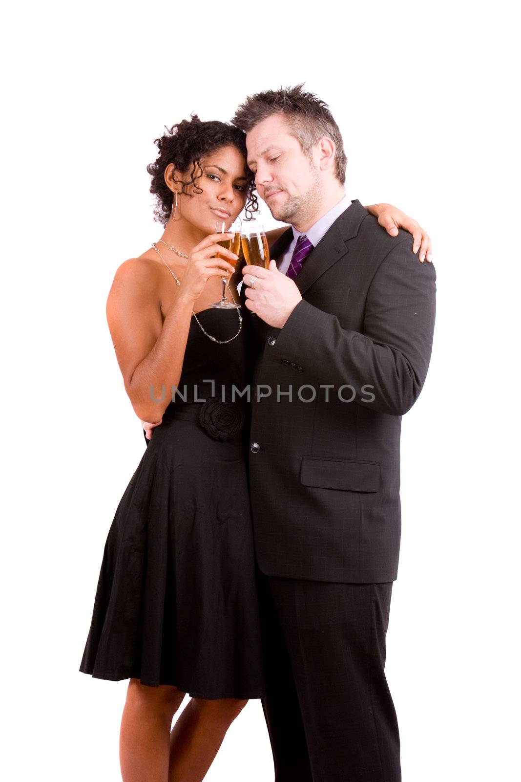 Cute mixed couple toasting for valentine