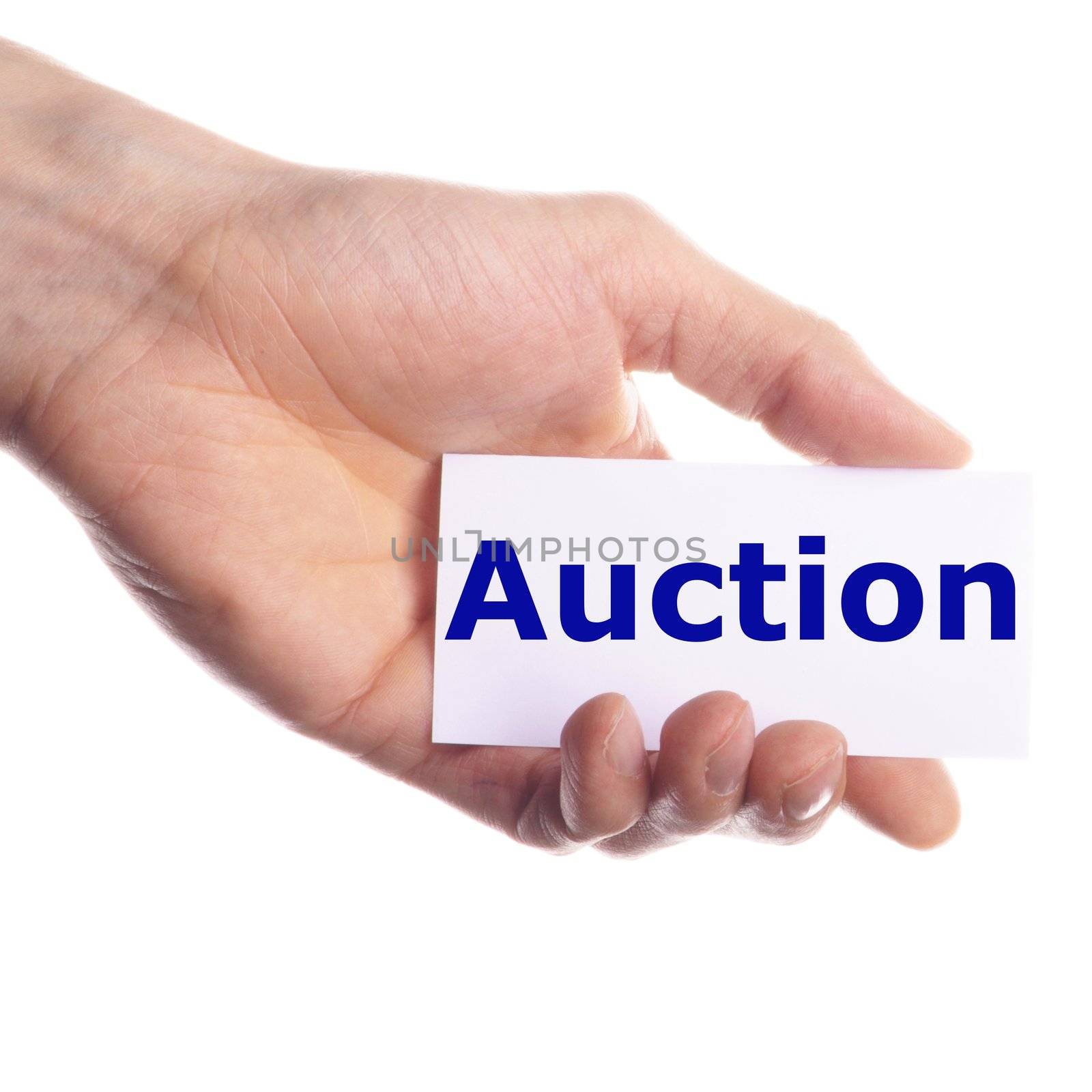 buy or sell on auction concept with hand holding paper