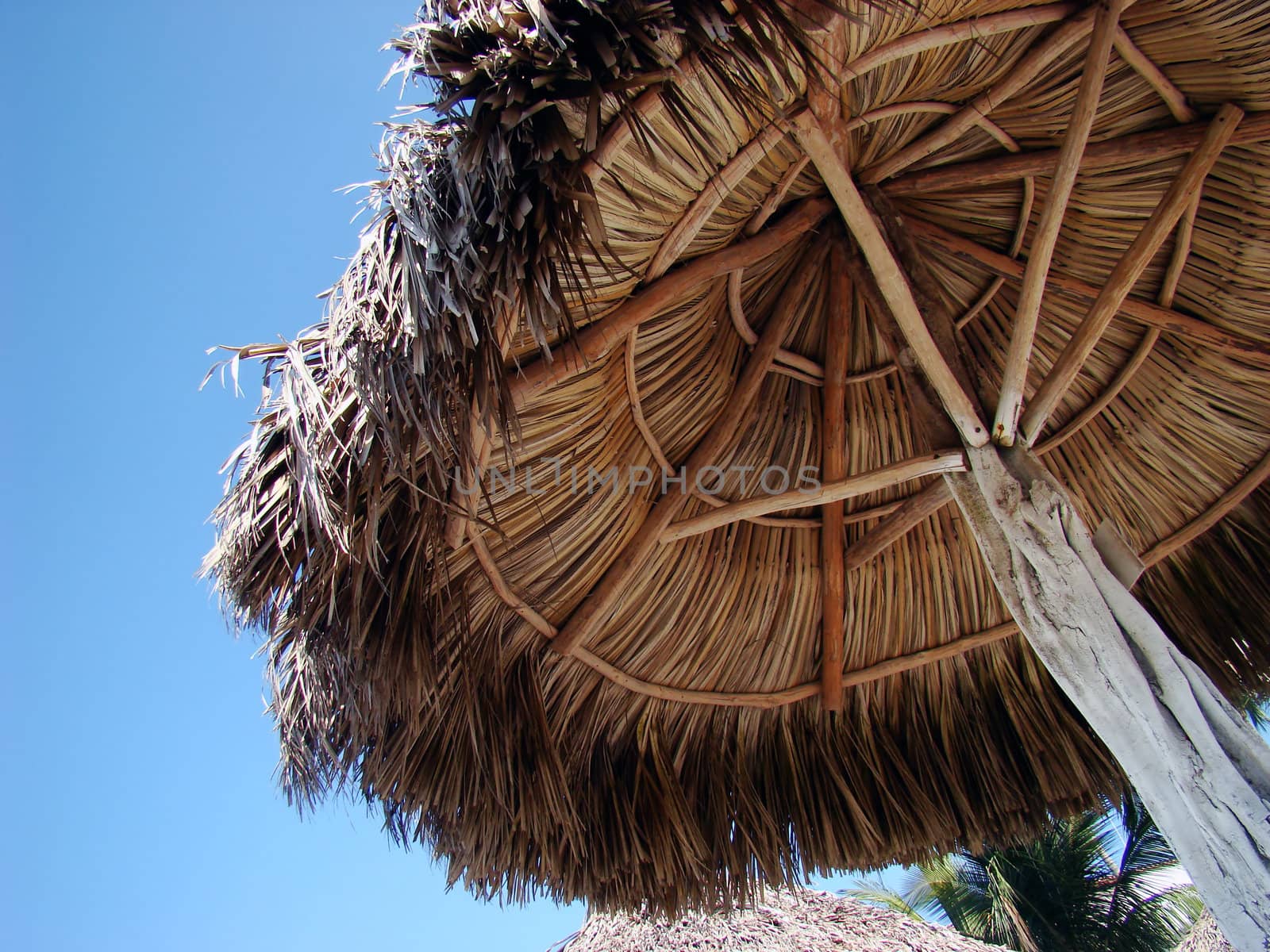 Hut on the beach. Resort on the Pacific coast of Mexico.