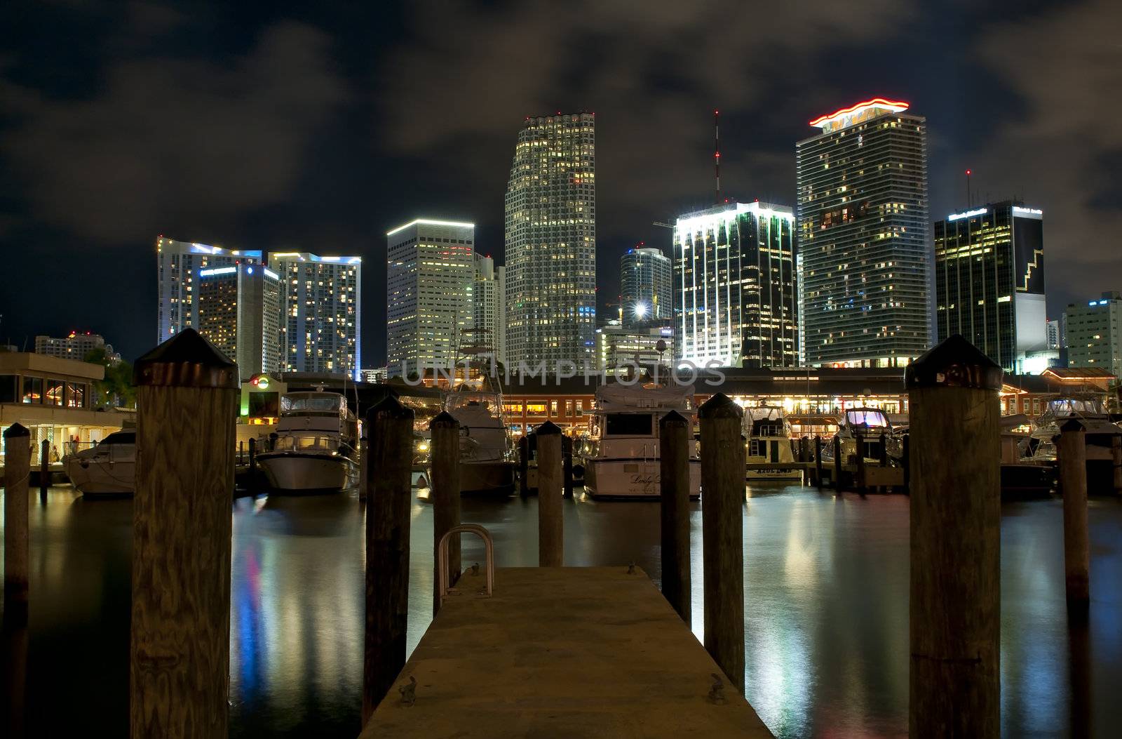 View of Downtown Miami from Marina at Biscayne Bay.