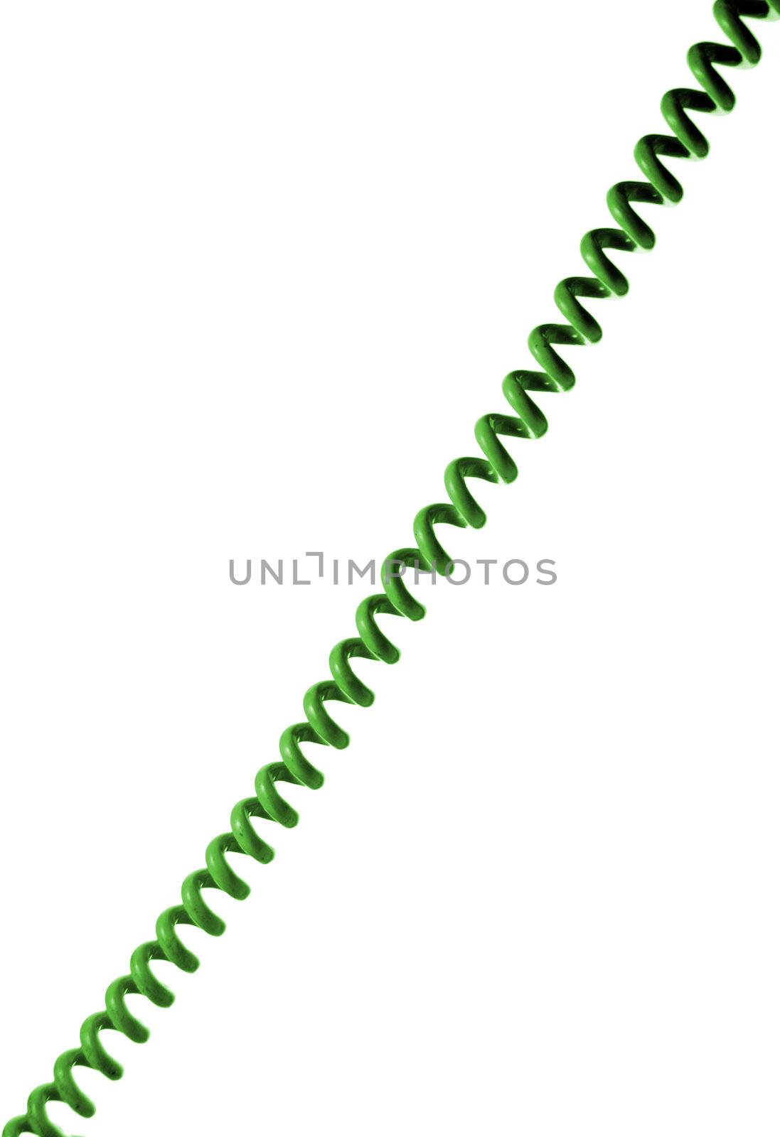 Old style green phone wire isolated on white background