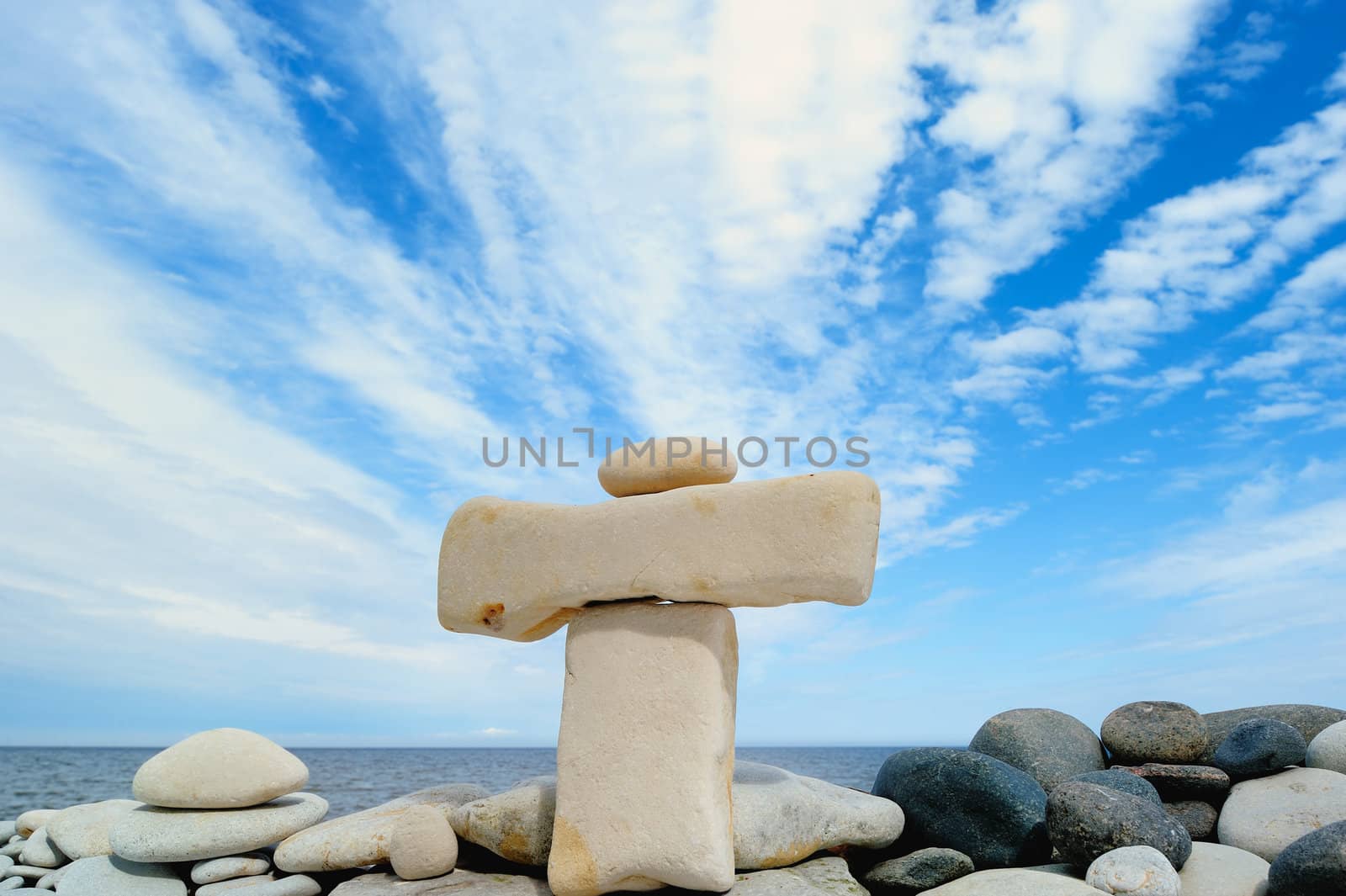 Stack of pebbles on the sea coast