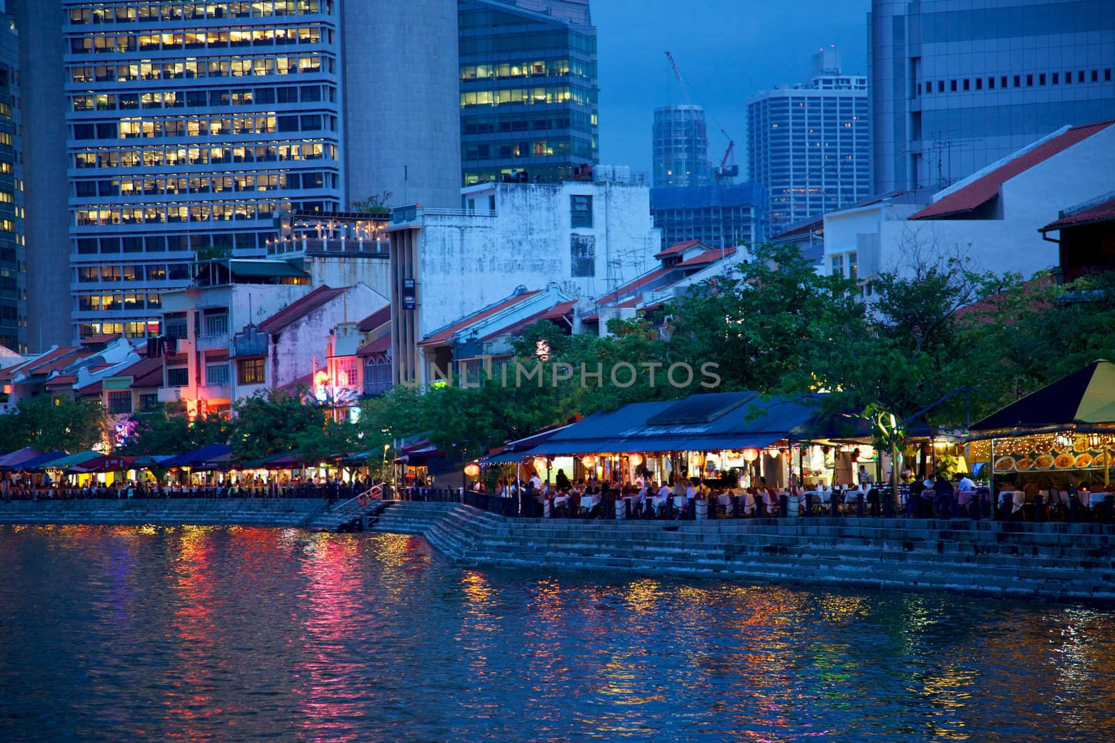 Historic Boat Quay, on the southern bank of the Singapore River.