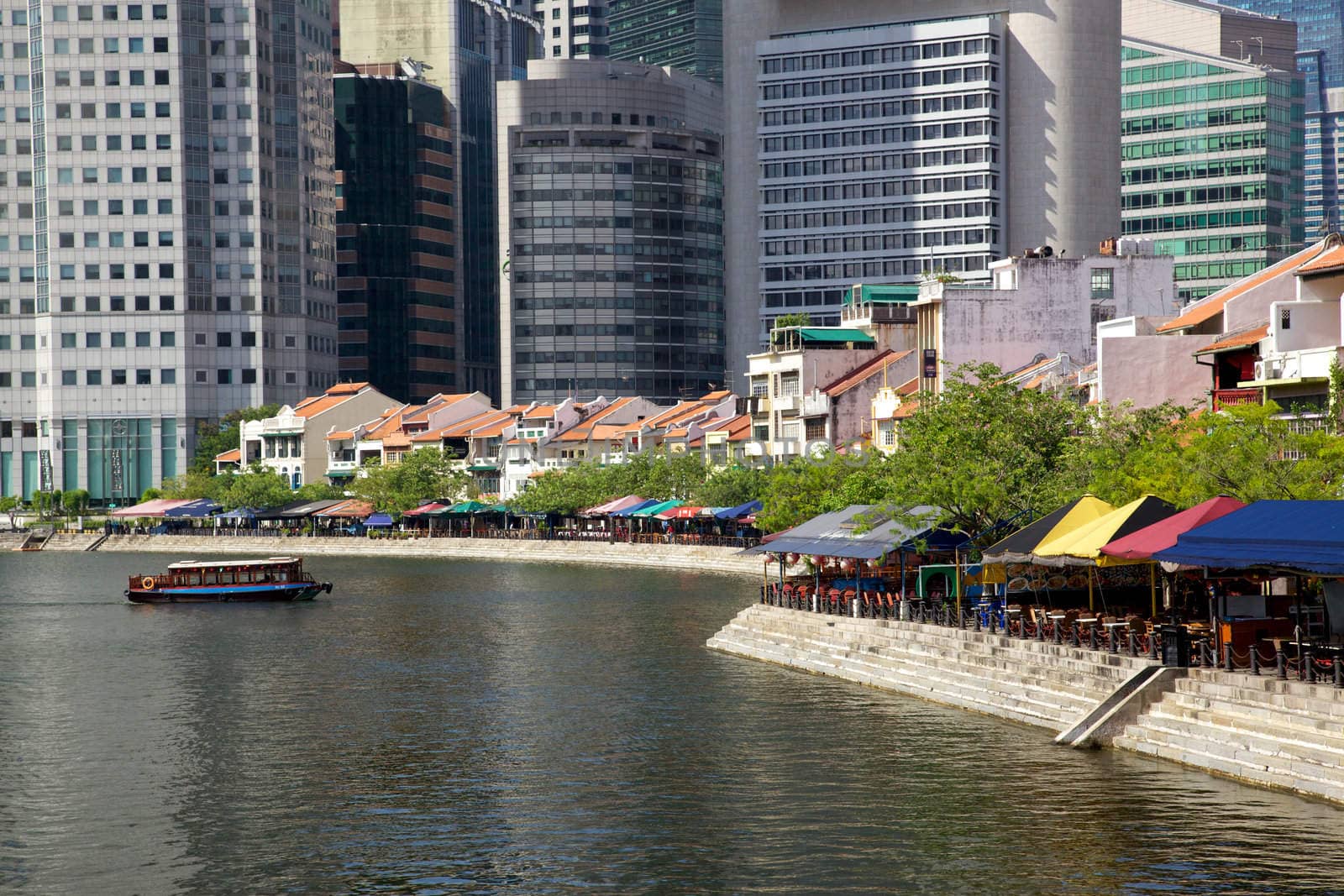 Historic Boat Quay, on the southern bank of the Singapore River.