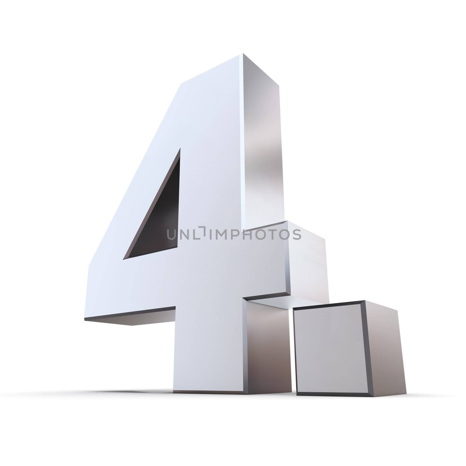 shiny 3d number 4th made of silver/chrome - 4. with angular dot