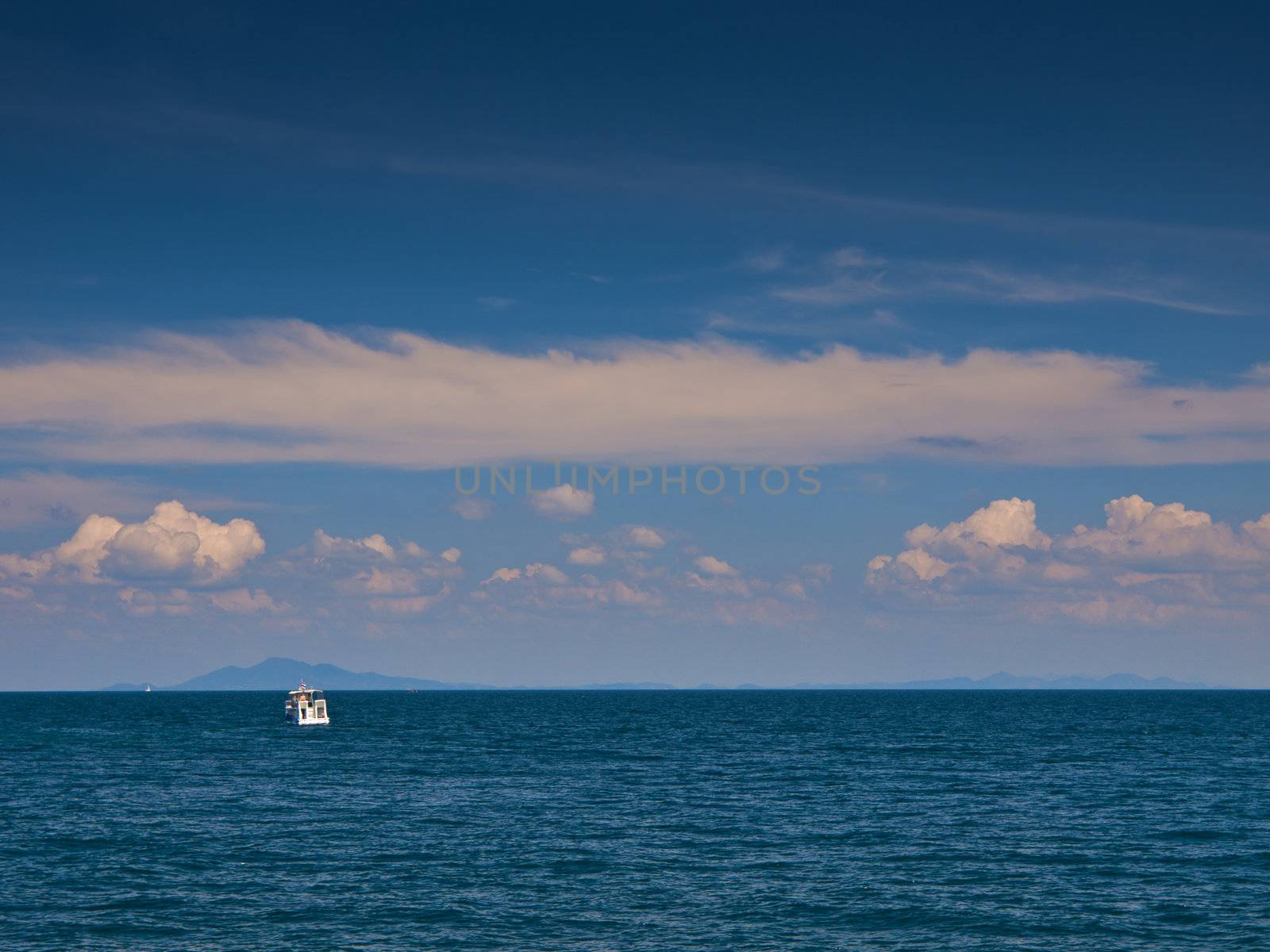 Alone white boat by liseykina