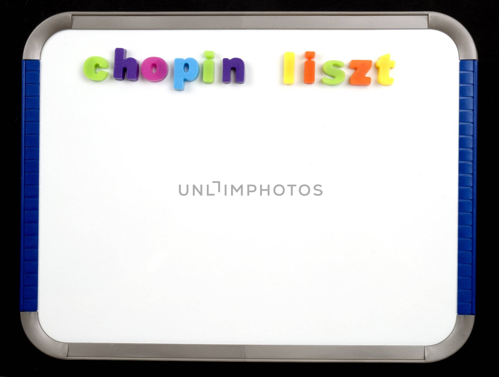 A Magnetic board with the words Chopin Liszt - shopping list