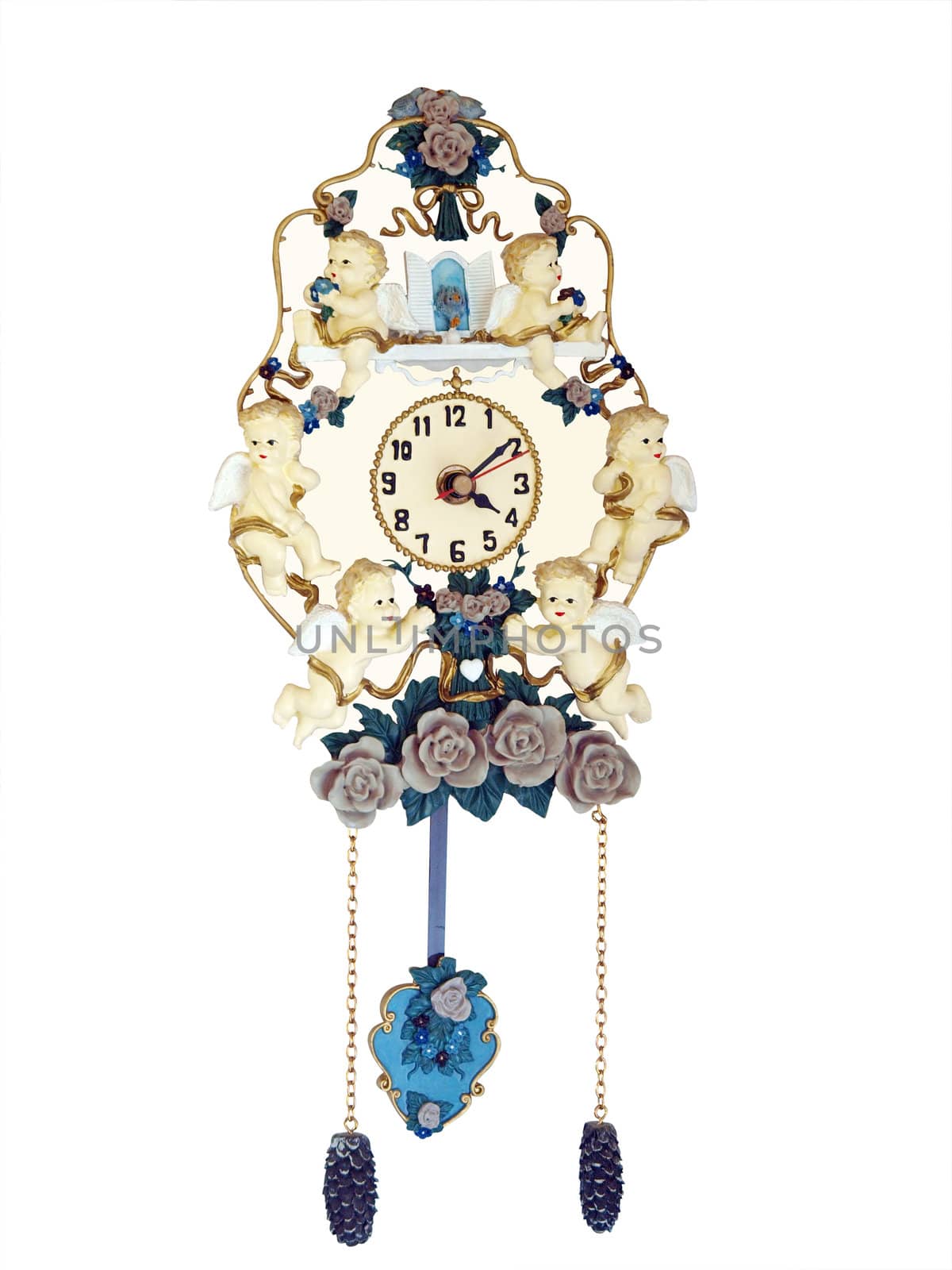 Antique Clock with Cherubs isolated with clipping path        