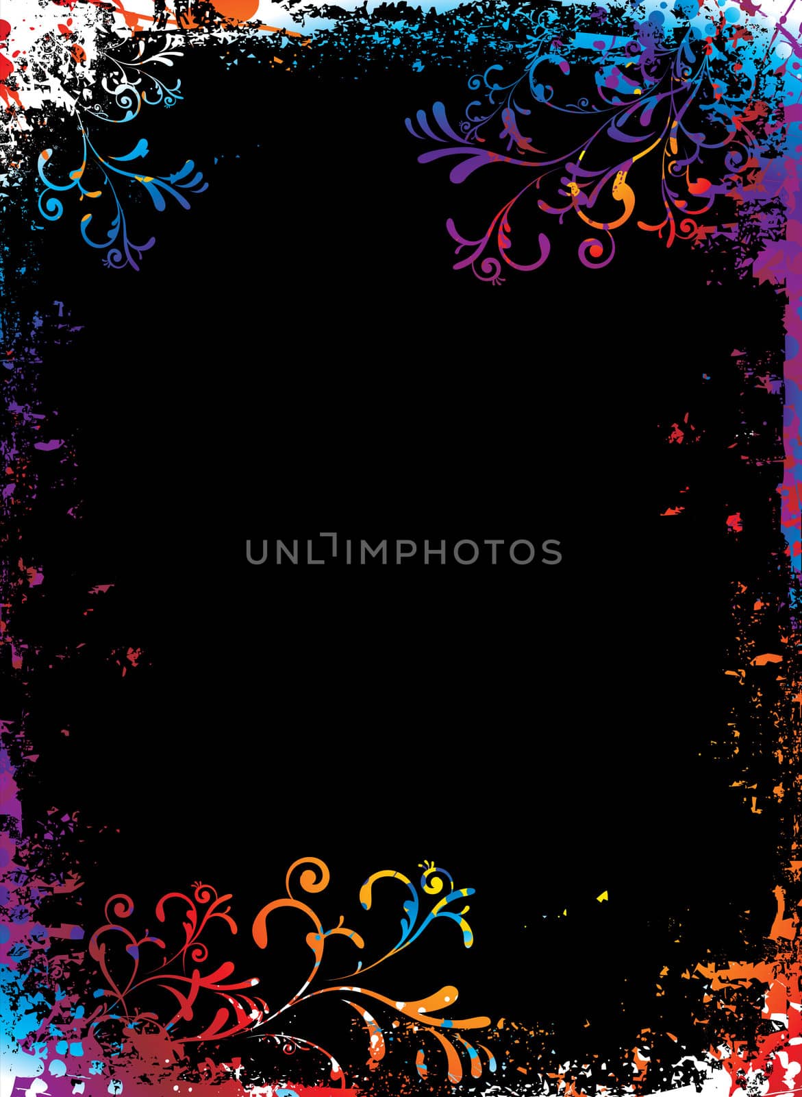 Rainbow grunge floral background with to add your own copy