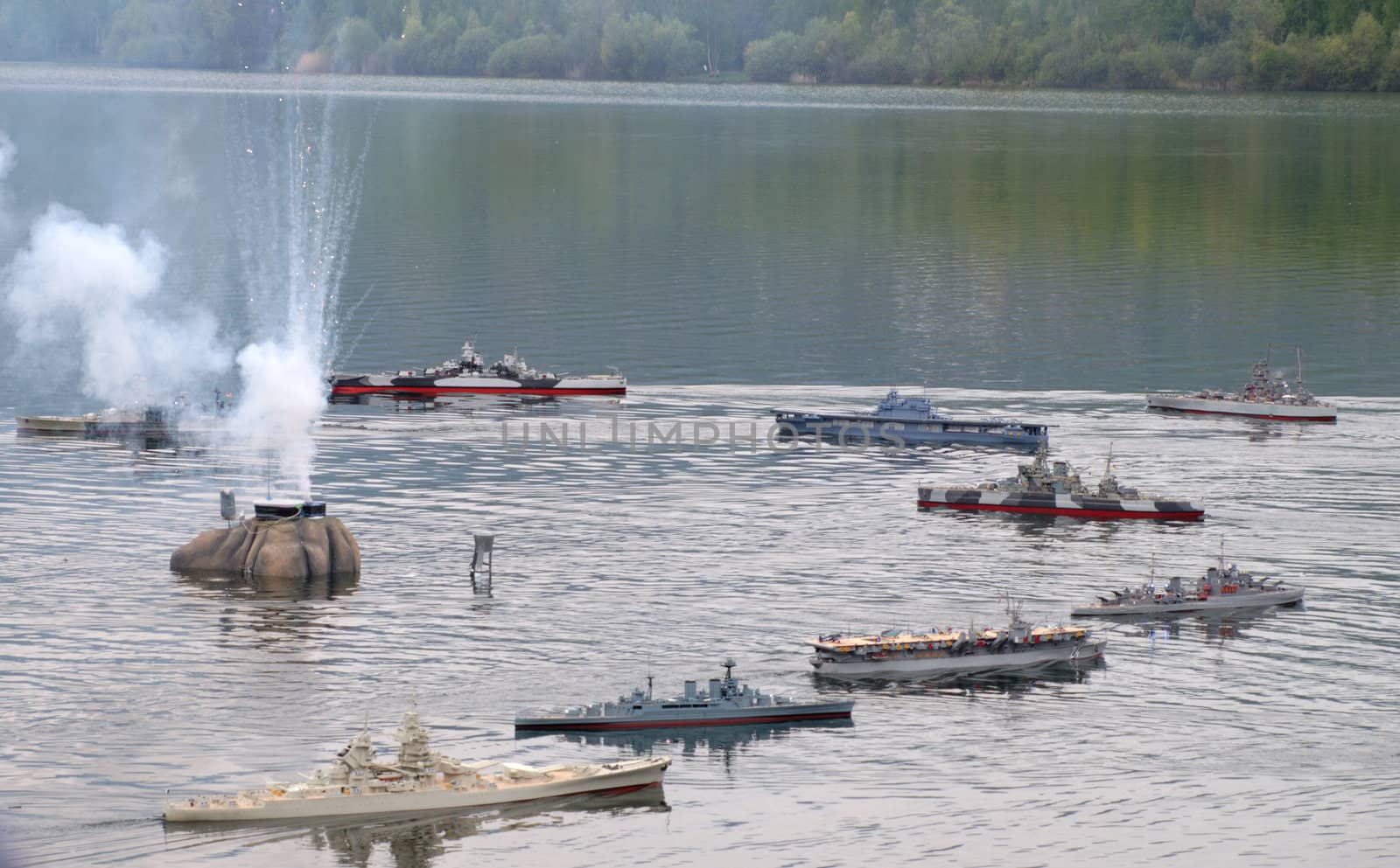 Model ships from World War II, re-enactment, sunken Quarry Barbora