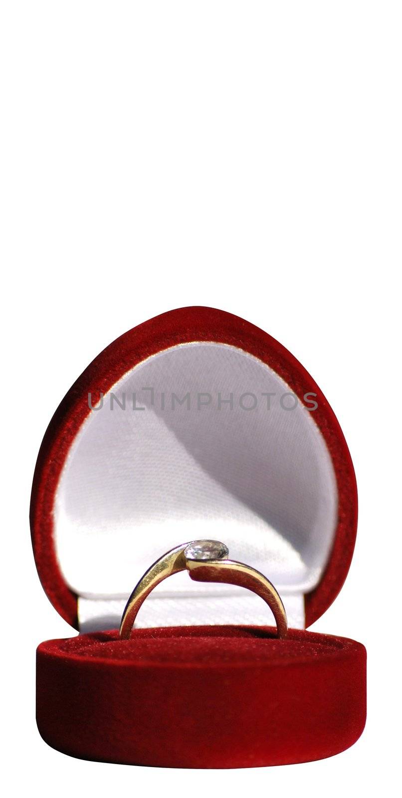 engagement ring in red box isolated on white background work path included