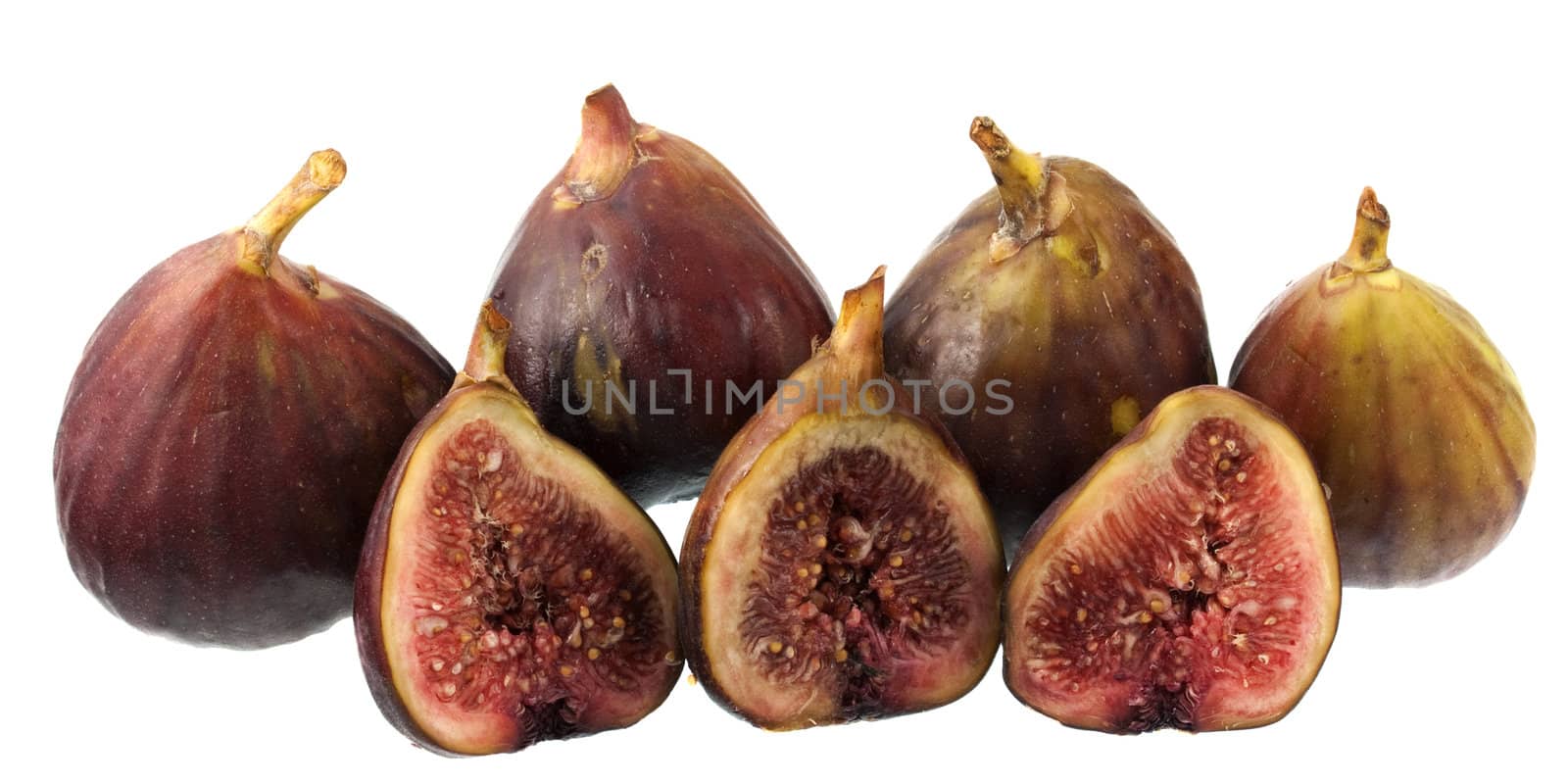 fresh Turkish figs isolated on white, whole fruits and cross sections