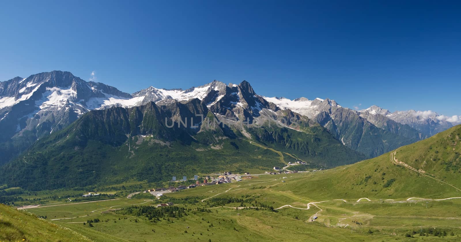 aerial view of Tonale pass on summer, Trentino, Italy. Photo taken with polarized filter