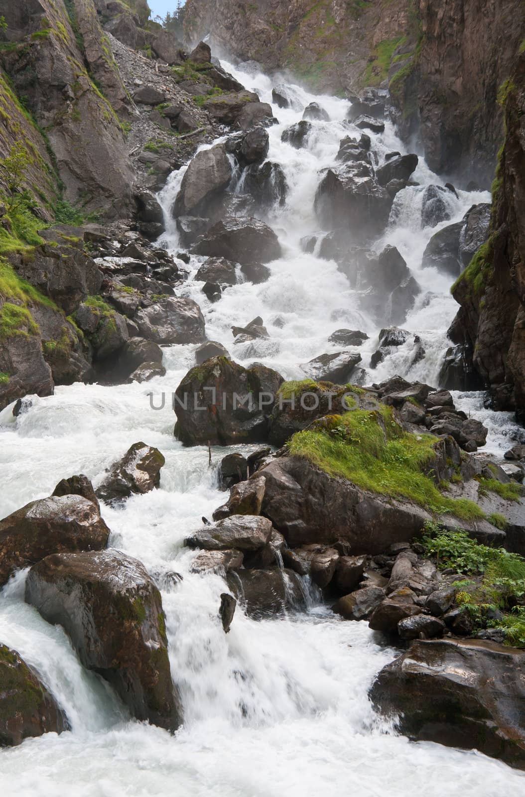ravine and waterfalls in Pre Saint Didier, Aosta. Italy