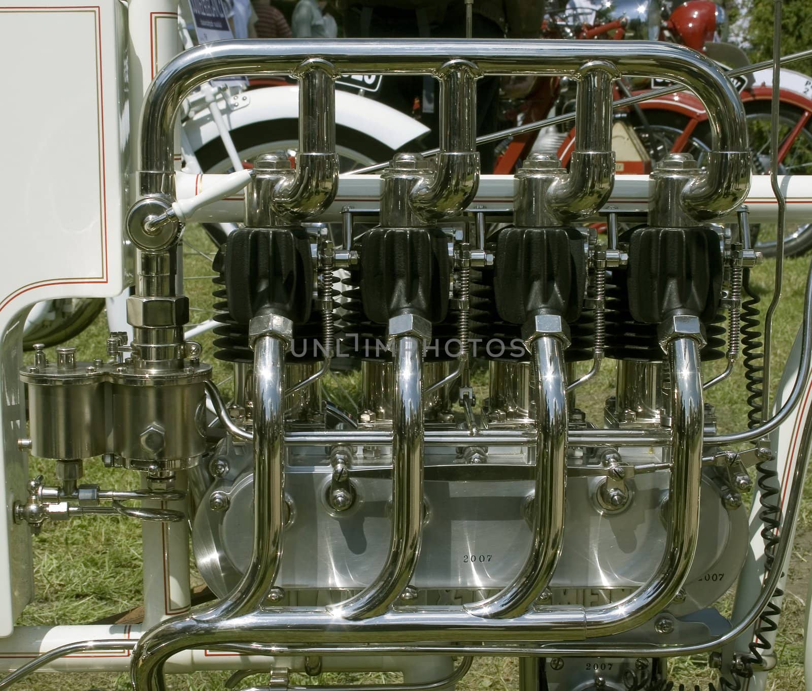 close up of antique motorcycle engine