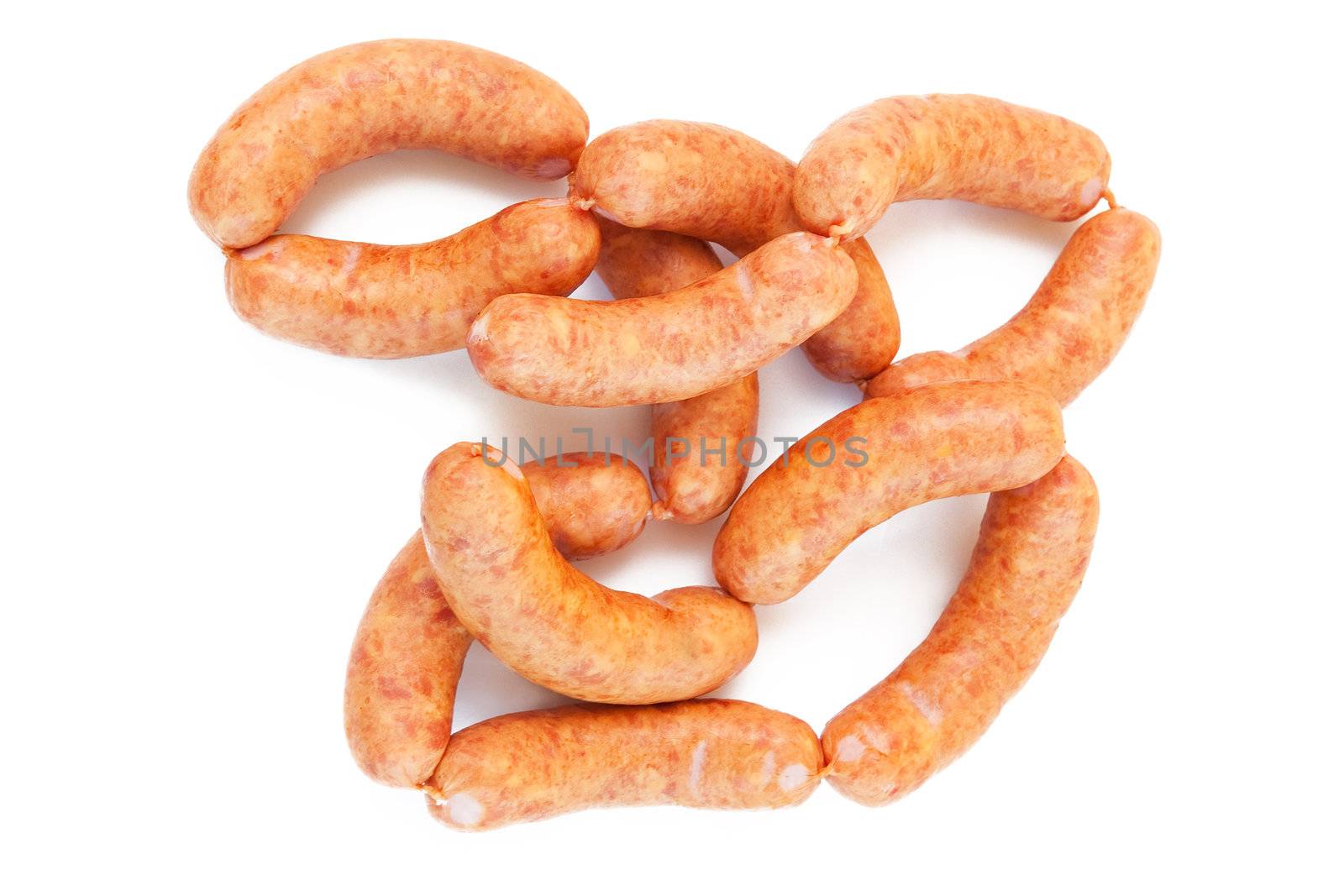 Sausages on the white background