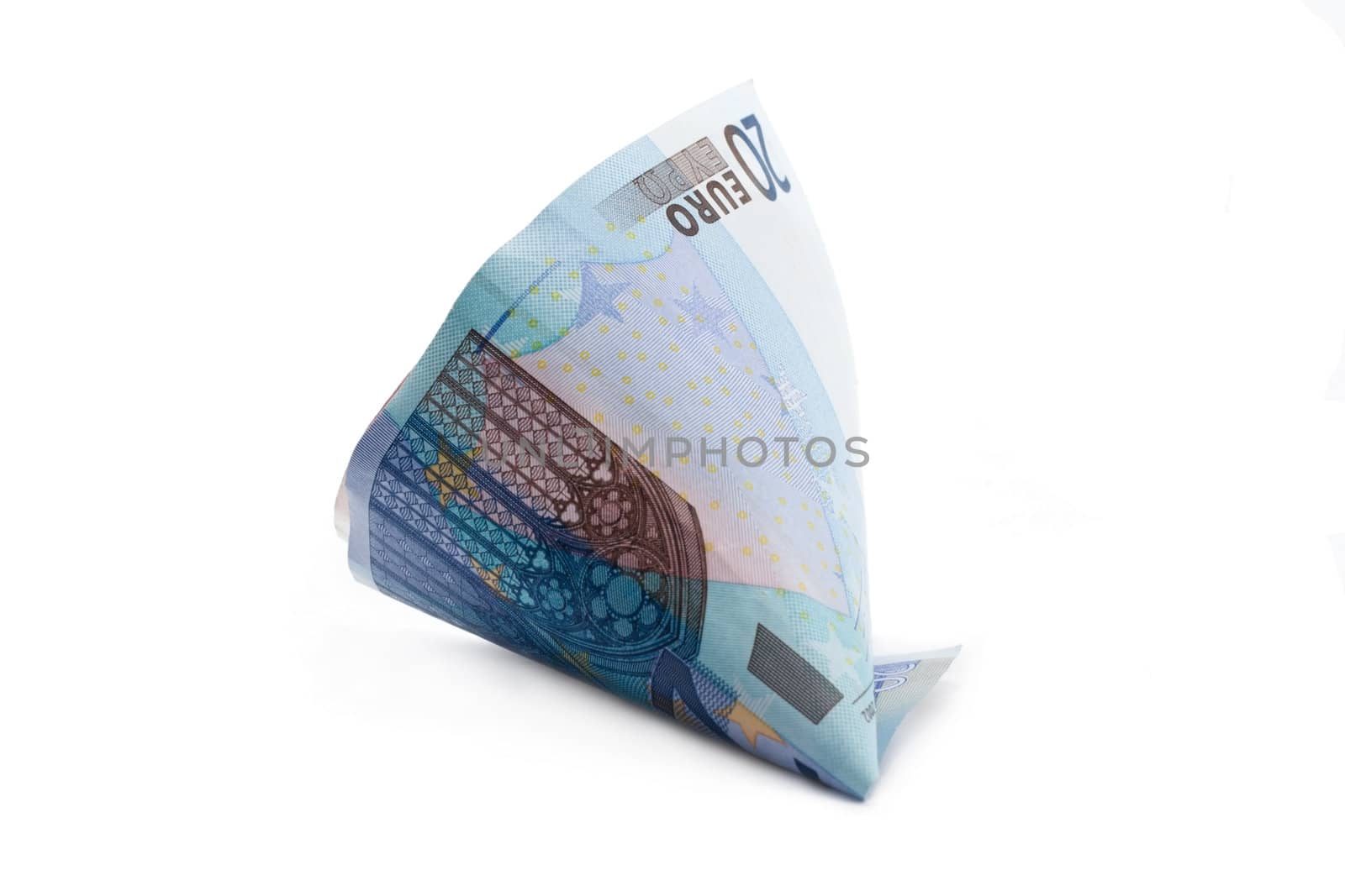 Bills euro rolled up insulated on white background