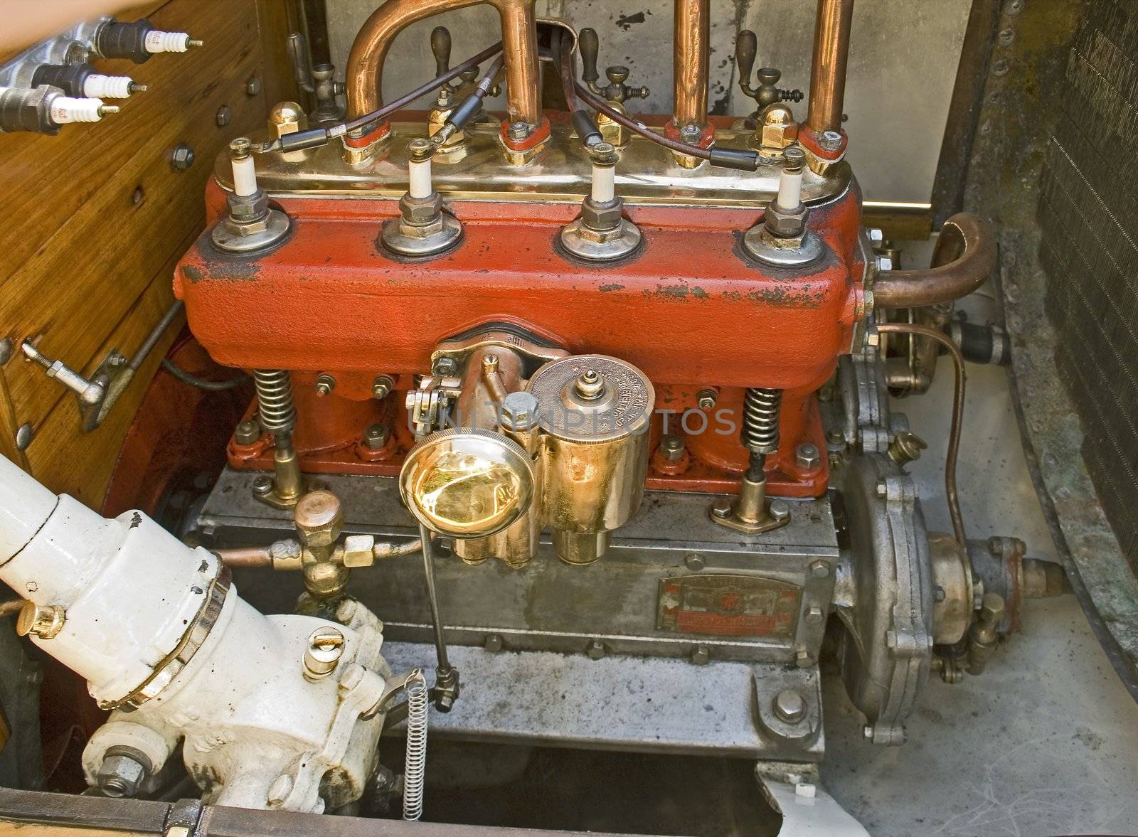 close up of vintage car engine