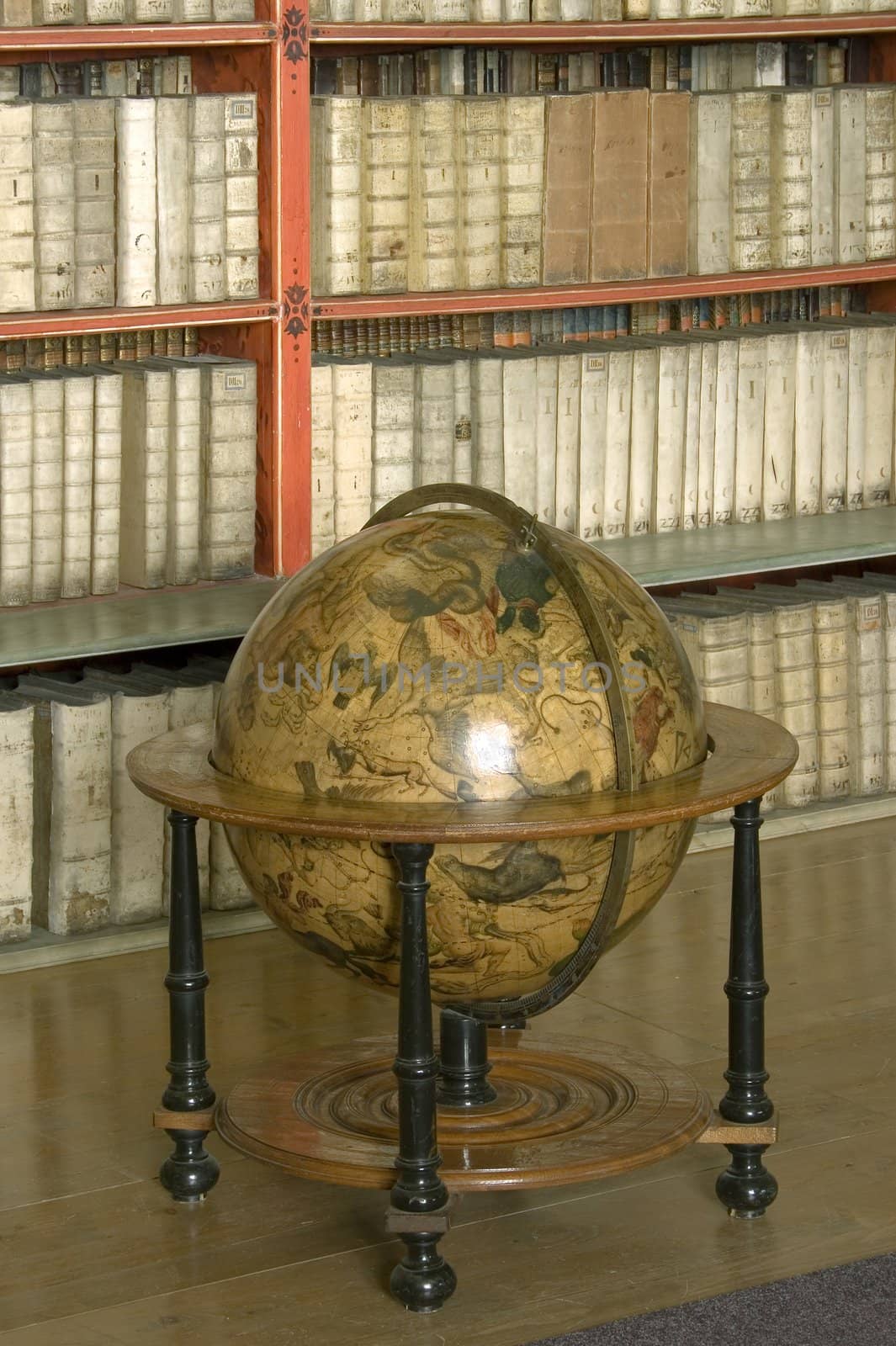 celestial globe in a vintage baroque library