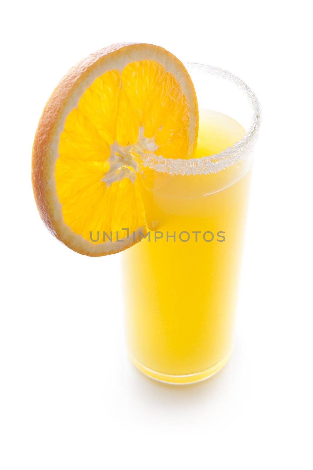 Cocktail with a slice of orange isolated on white