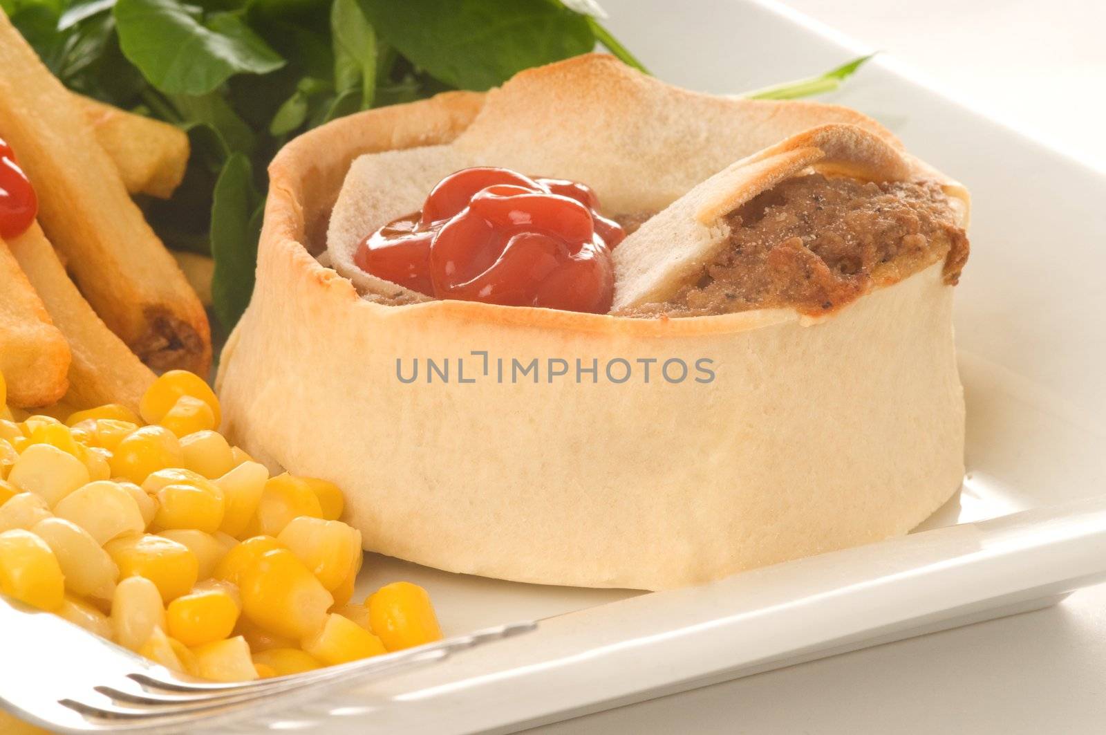 Delicious homemade beef meat pie with vegetables.