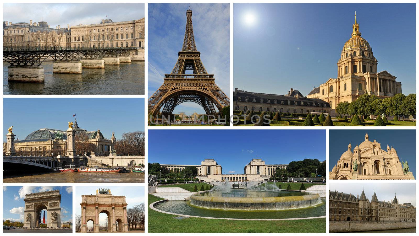 composite picture with monuments of Paris, capitale of France
